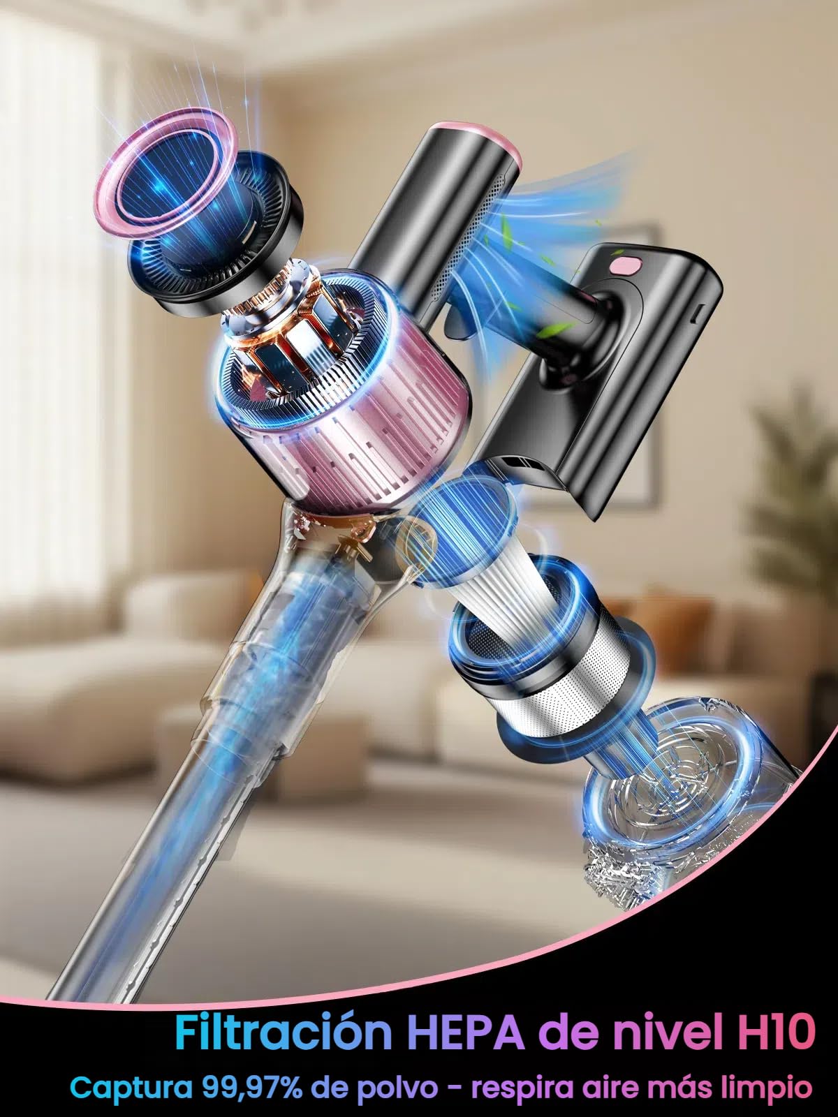 45KPa/500W Aspiradora sin Cable, Potente hasta 45 Mins con Smart Screen, 1.5L y Manguera Extensible, con Smart Screen y Cepillo Antienredos, Alfombra Pelo Mascota Suelo（Polvo）