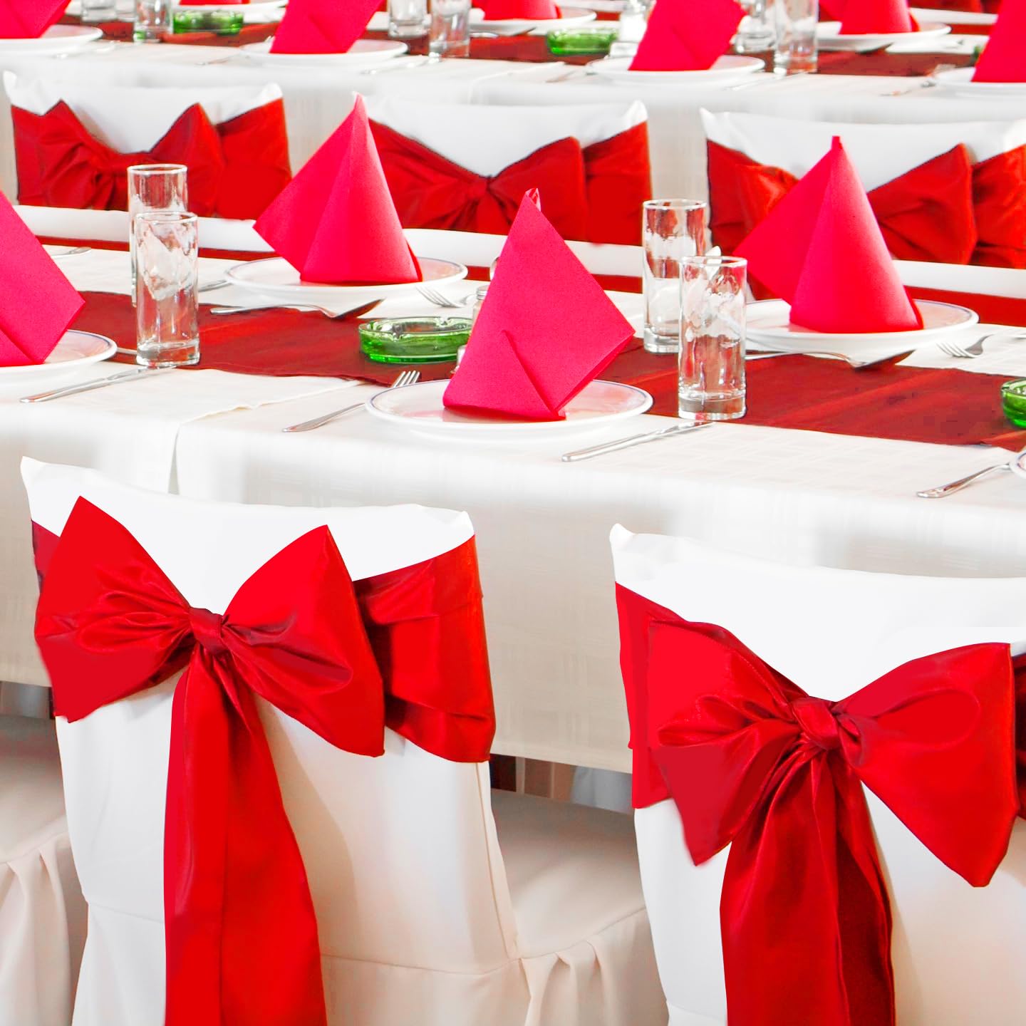 B-COOL Roter Tischläufer, Satin-Tischläufer, 30,5 x 274,3 cm, Seidenglatter Stoff, für Partys, Hochzeiten, Empfang, Tischdekorationen, 5 Stück
