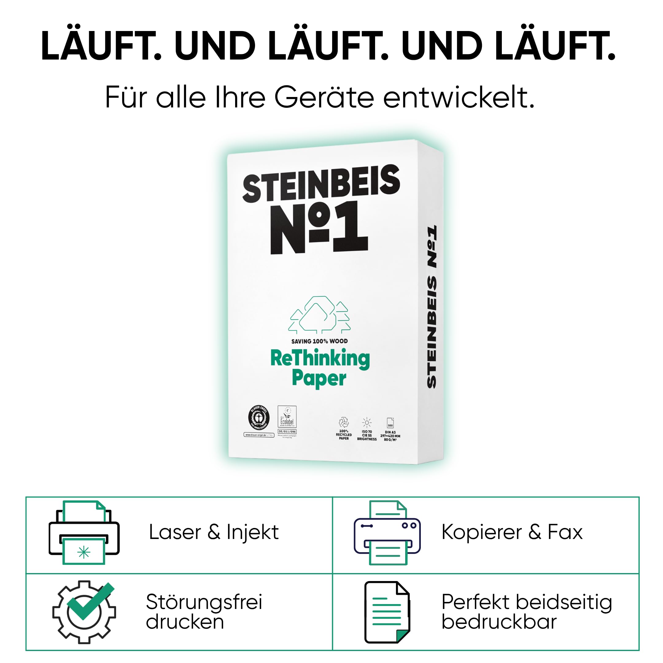 Steinbeis No. 1 carta per stampante – 2500 (5 x 500) fogli DIN A3 80 g/m², bianco e senza cloro, carta per fotocopiatrici di alta qualità ISO 70/CIE 55