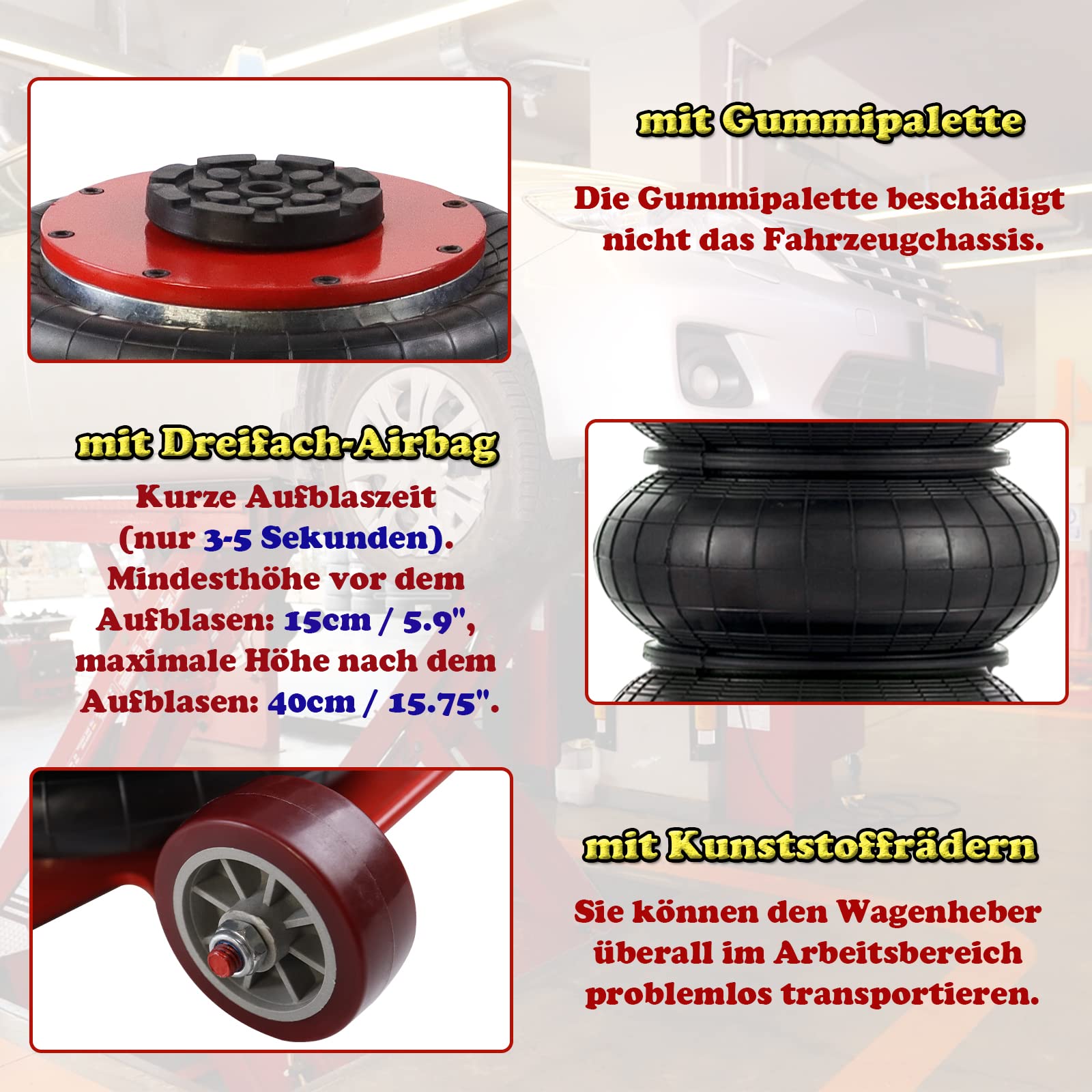 Froadp Martinetto Pneumatico per Auto Cric Pneumatica 3T 6600 Libbre Sollevatore con Impugnatura Regolabile Cuscino D'aria Cavalletto Rosso