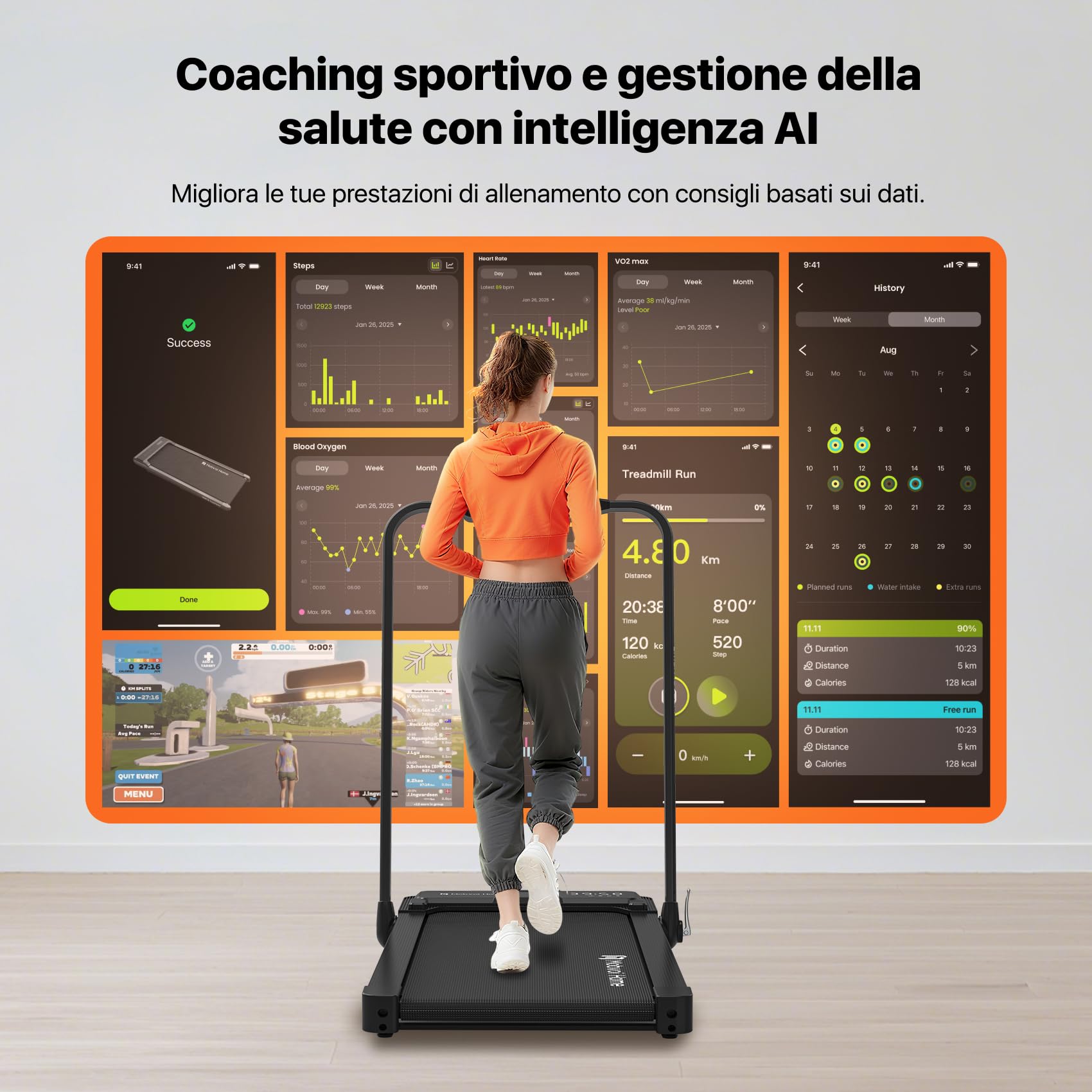 Mobvoi Home Treadmill Plus Tapis roulant AI Intelligente pieghevole 3 in 1 Tappetino da passeggio 1-12 km/h Walking Pad Compatto sotto la scrivania Corsa per casa e ufficio TicSports APP 120 kg