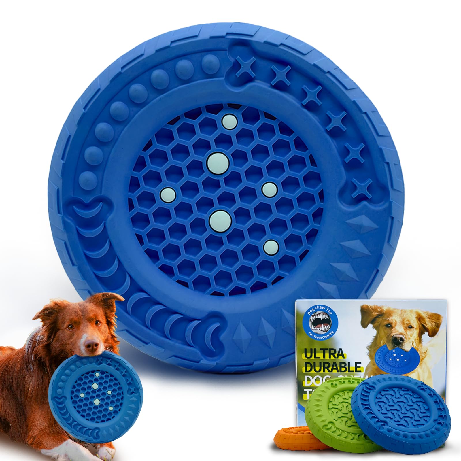 AHYDFSR Juguete para Perros, Juguete para Perro para Masticador Agresivo, Juguetes para Perros Indestructibles, Interactivo Juguetes de Caucho Natural para Medianos, Grandes Perros, Azul