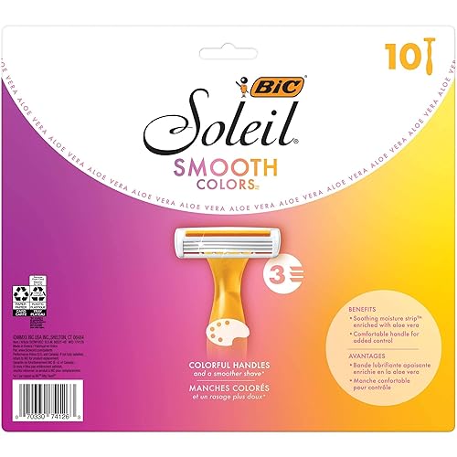 Miniatura 11 de BIC Soleil - Maquinillas de afeitar desechables de 3 hojas para mujer, 3 colores, tira lubricante de aloe vera y vitamina E, rellenos de calcetines