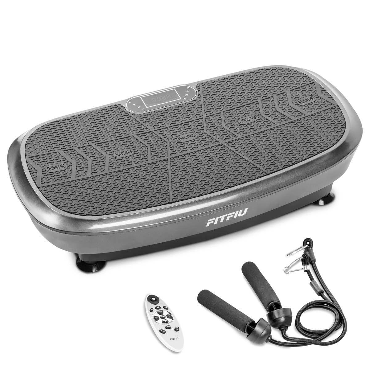Fitfiu Fitness PV-200 - Piattaforma Vibrante 3D Colore Grigio con Movimento su 3 Piani, Potenza 500w+500w, 180 velocità, 5 programmi preimpostati, 2 Corde Elastiche e Telecomando, Peso Massimo 150kg