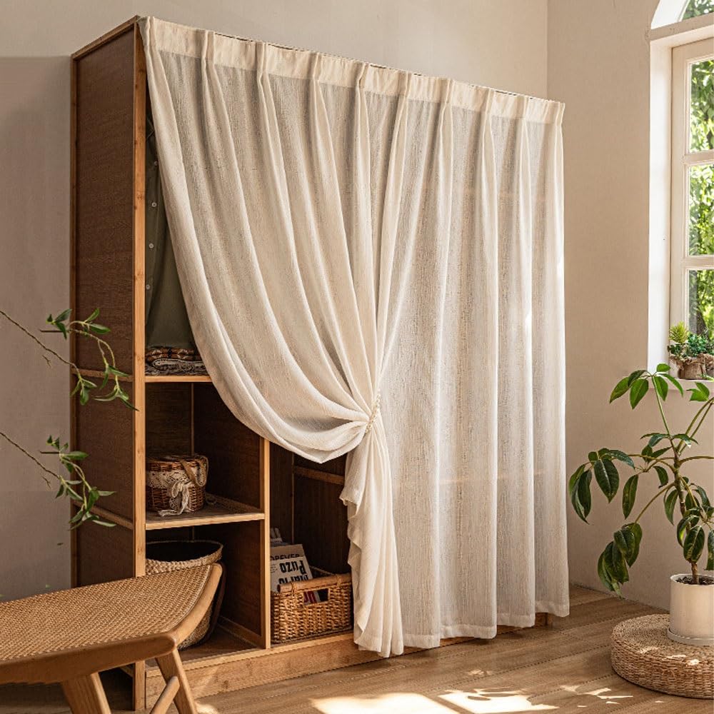 SXHJDY Cabinet Curtains Dustproof Short Curtains, Shelf Privacy Skirt with Adhesive Track for Laundry, Closet Curtain for Shelves, Privacy Window Shades(Linen,50x50cm)