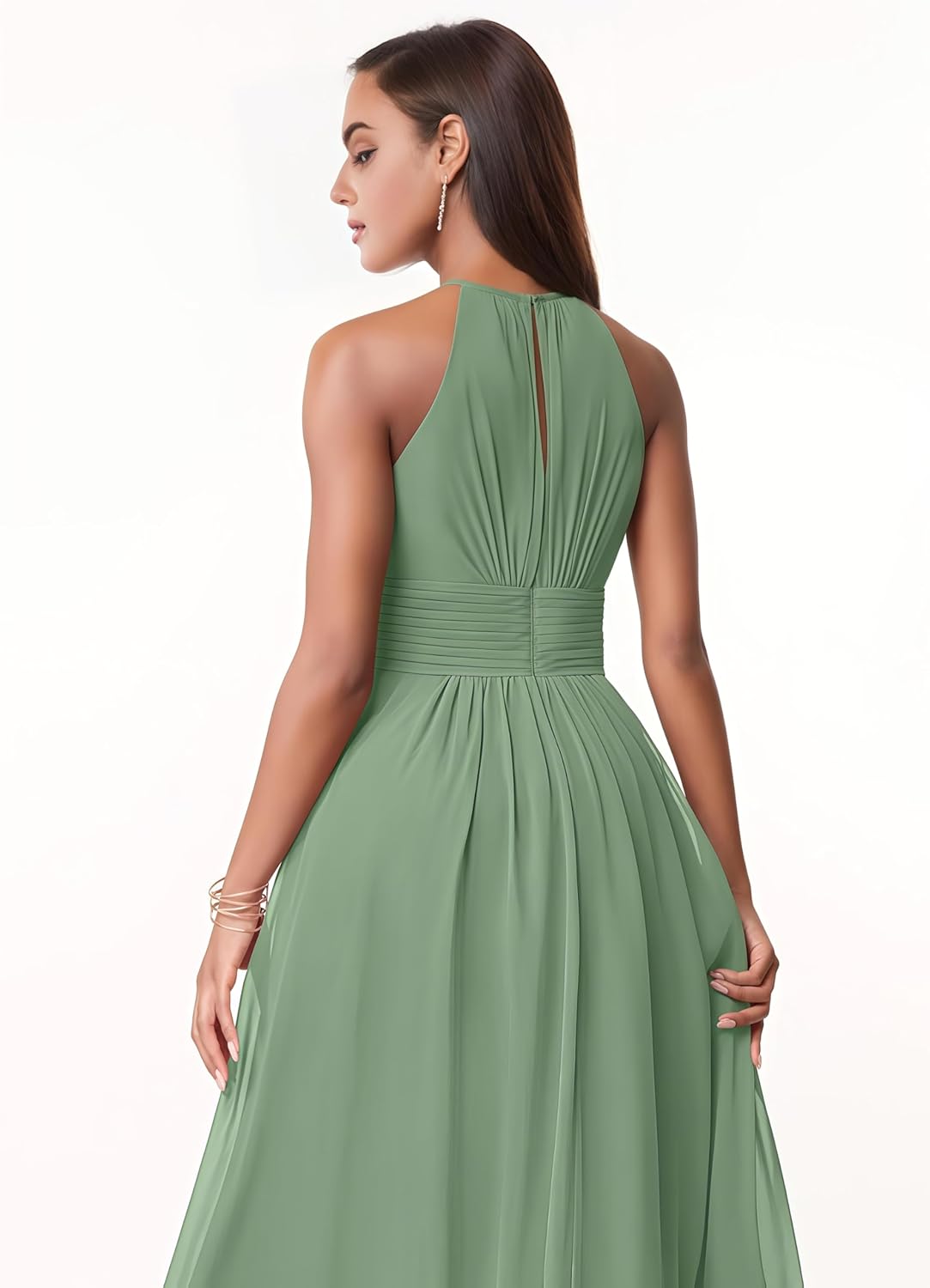 Halter Chiffon Bridesmaid Dresses for Women Sleeveless A Line Long Formal Evening Gowns - Image 5