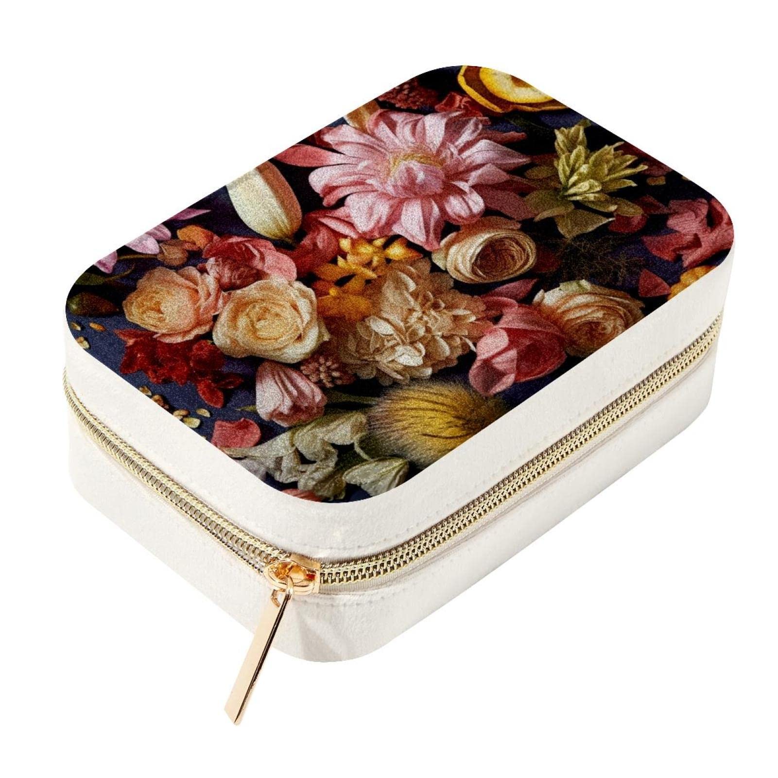 Joyero portátil de viaje de terciopelo floral para evitar pérdidas de anillos