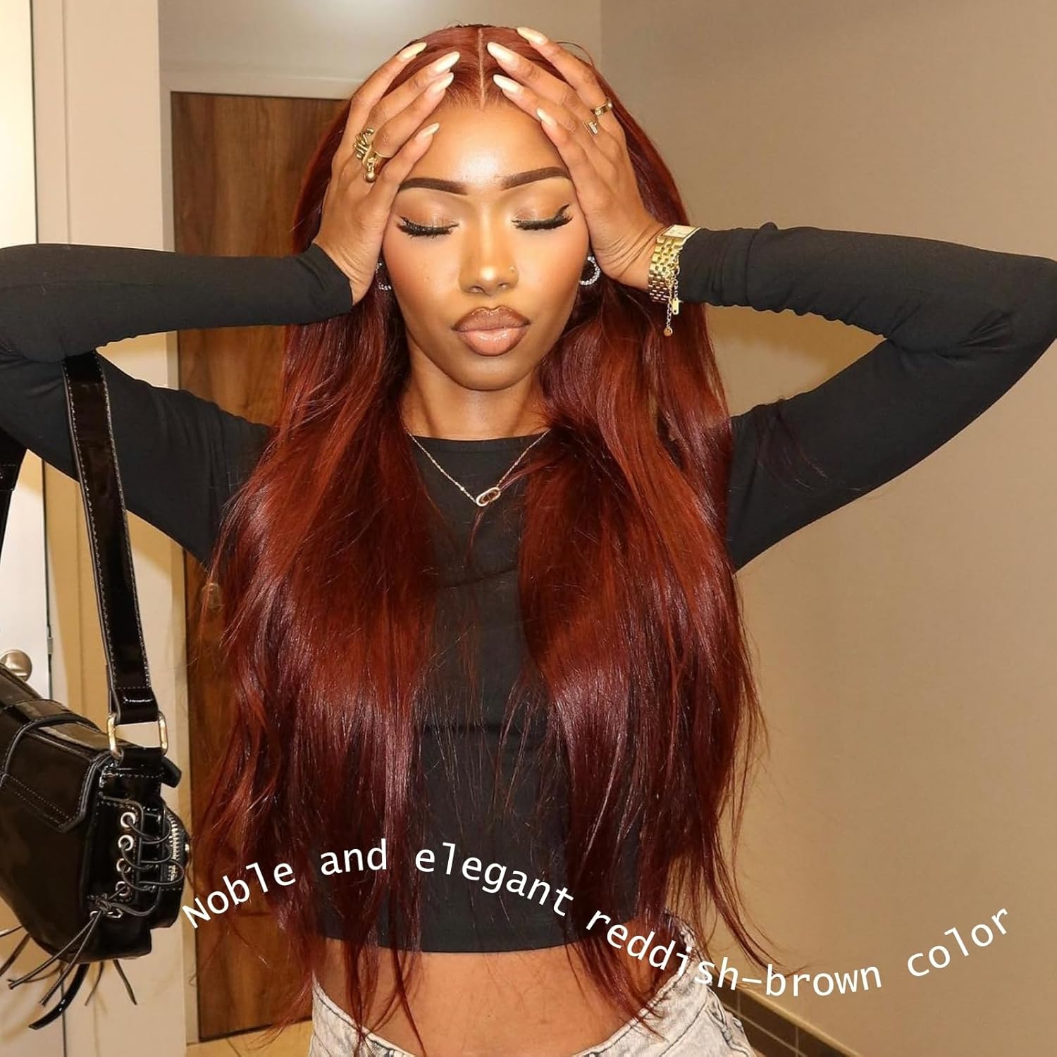 HERMOUS 3 paquetes de cabello humano marrón rojizo doble dibujado 12A ...