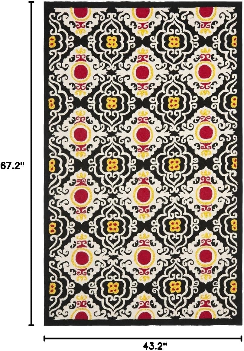 SAFAVIEH Four Seasons Collection 3'6" x 5'6" Black/Ivory FRS417A Hand-Hooked Floral Area Rug