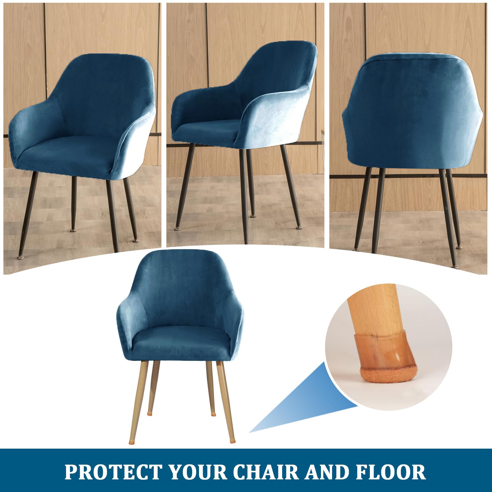 Set di 4 coprisedia elastici in velluto elasticizzato con braccioli, protezione per sedia da ufficio, blu ed elegante, per 2/4/6 sedie