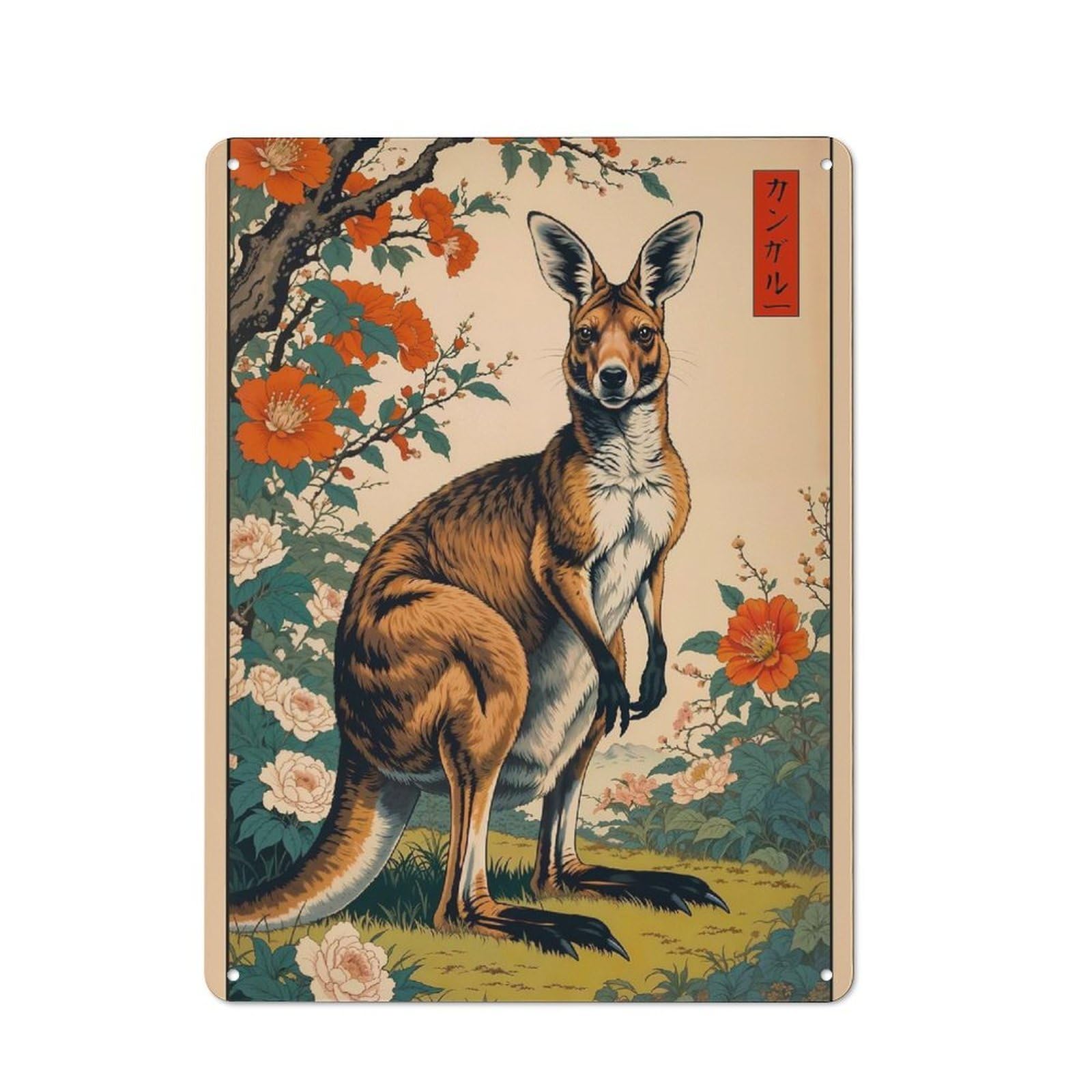 Junmoney Kangaroo Japanese Art Classic Metal Sign 40X30cm Featuring Bar Wall Plaque For Diner, Restaurant, Shed Or Kitchen
