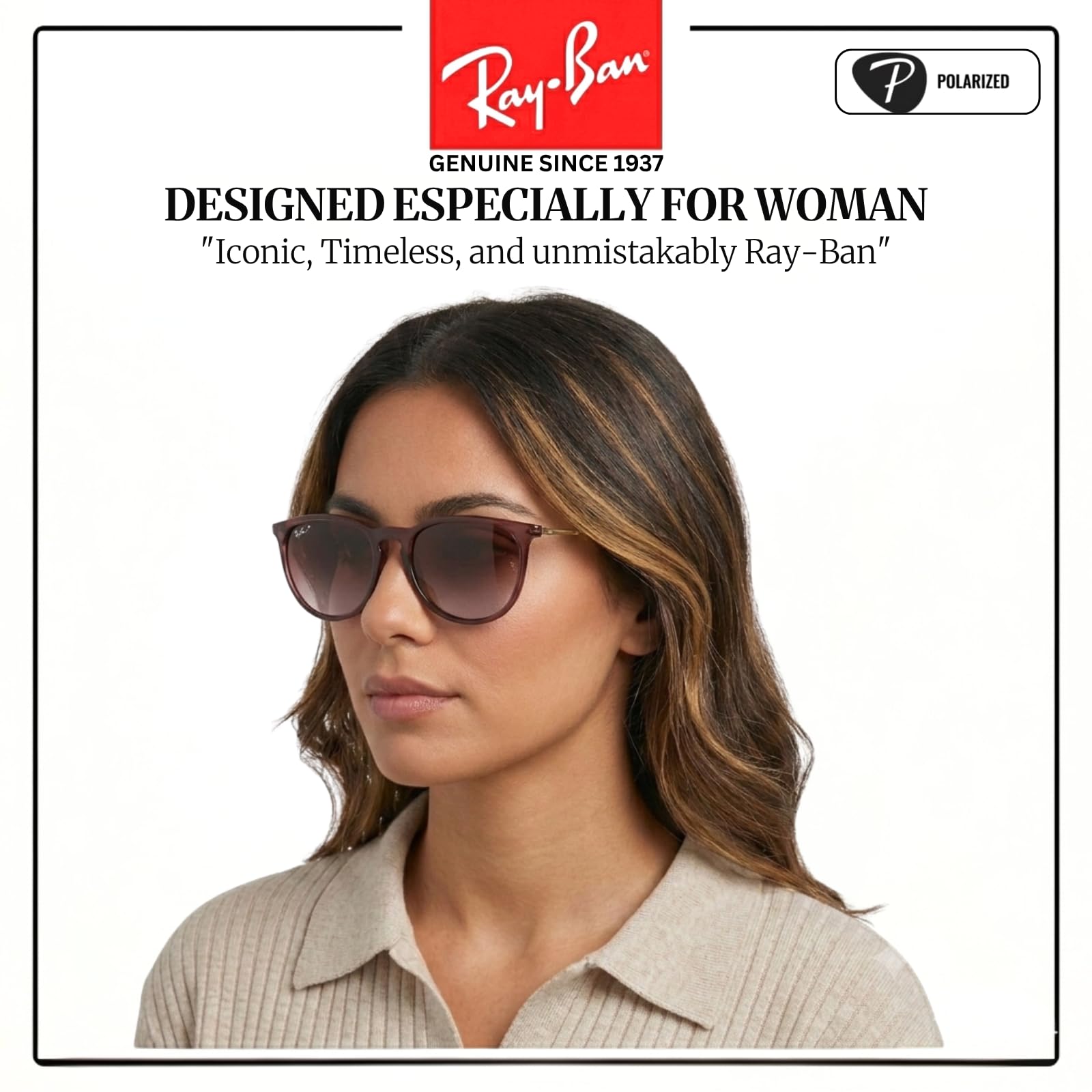 Ray-Ban RB4171 Erika Panto-Classic okulary przeciwsłoneczne, zestaw okularów | ekskluzywne etui i zestaw do pielęgnacji | Polished Transparent Dark Brown/Polarized Brown Gradient