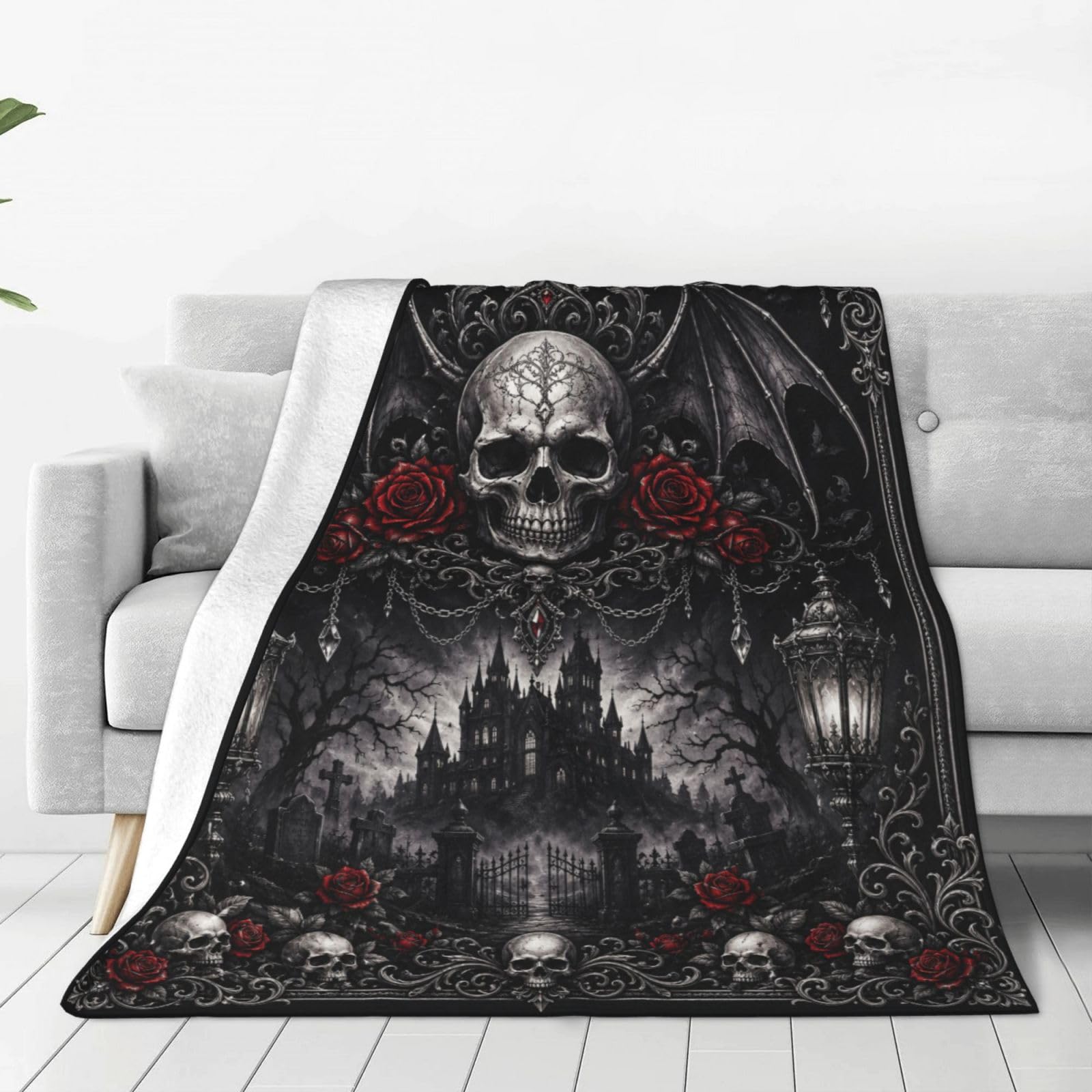 banonaty Skull Throw Blanket Goth Gifts Stuff for Men Women 50"X40"