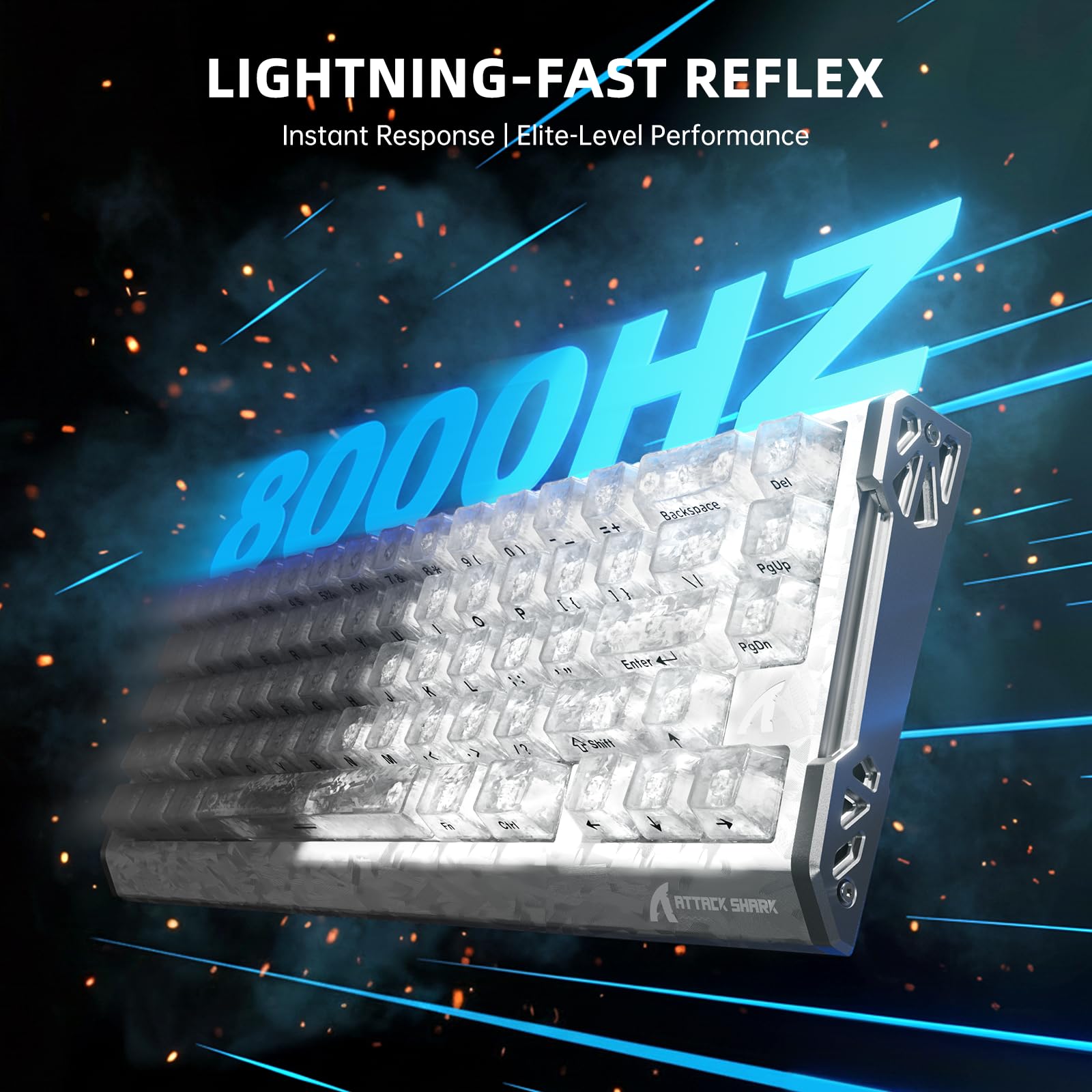 ATTACK SHARK R68 HE Klawiatura Magnetyczna 8000Hz, Rapid Trigger 0,005 mm, Kute Włókno Węglowe i Aluminium CNC, Snap Tap, Efekt Halla, 60% RGB Przewodowa, US QWERTY, Biały lód