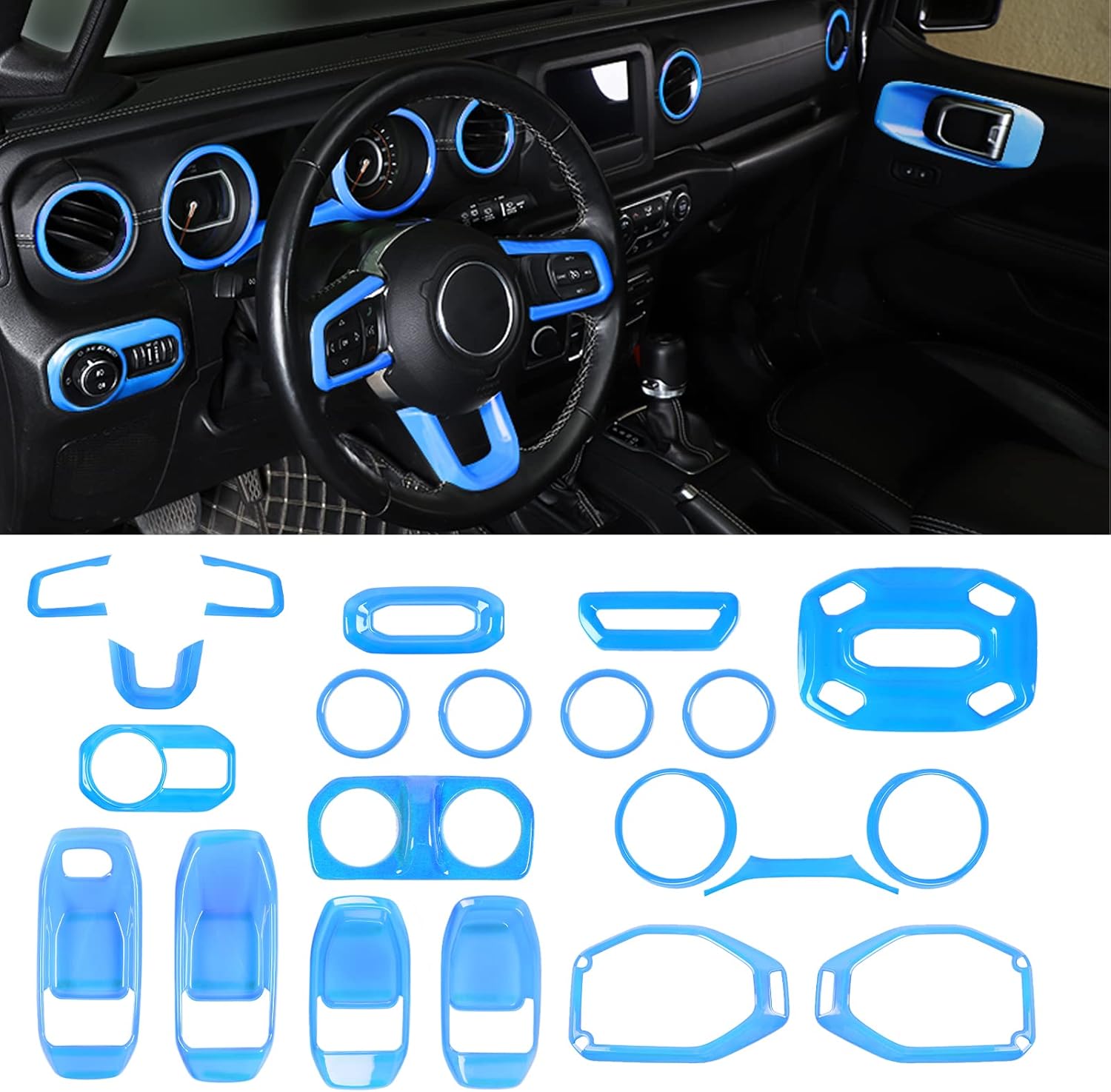 CheroCar 21PCS Full Set Interior Decoration Trim Kit for 2018-2026 Jeep Wrangler JL JLU & Gladiator JT Steering Button Frame, Air Conditioning Vent, Reading Light, Speaker (Carbon Fiber)