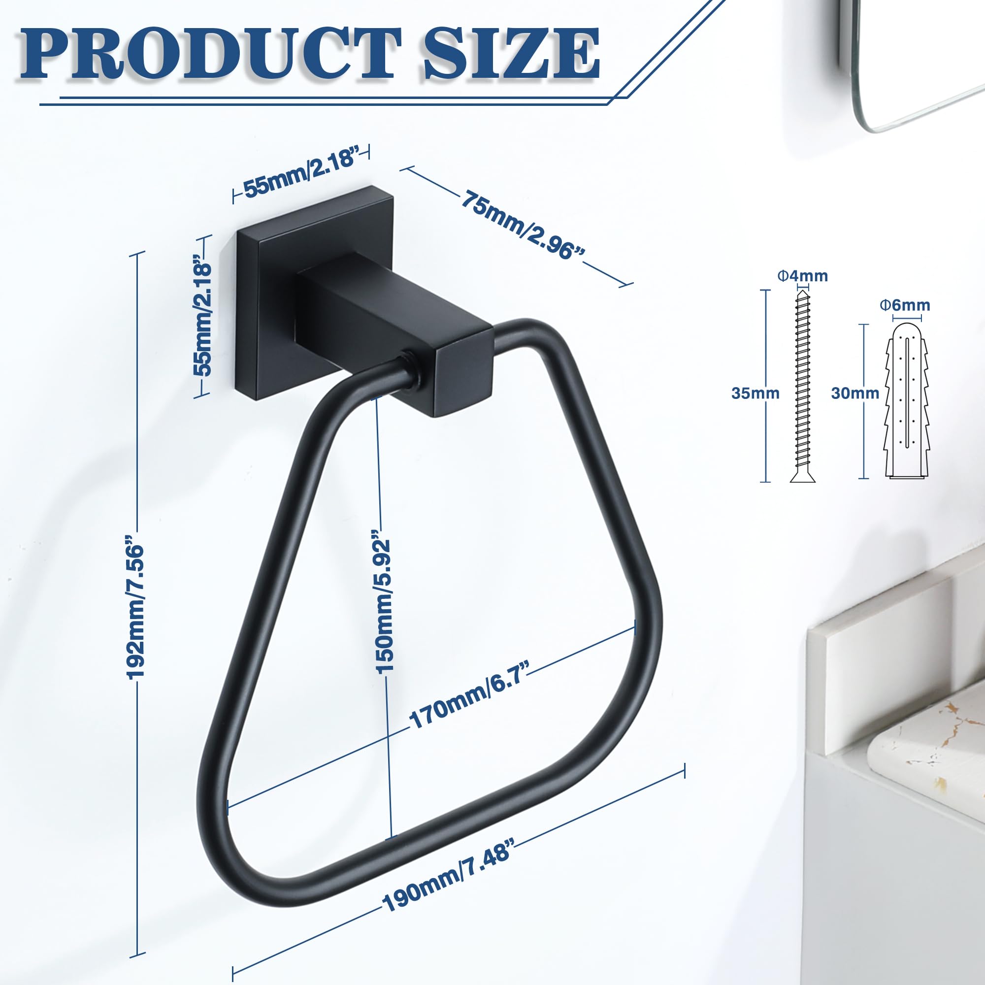 Alise Soporte para toallas de mano de baño, toallero, barra de toalla de montaje en pared, GKL7009-B SUS304, acero inoxidable, negro mate