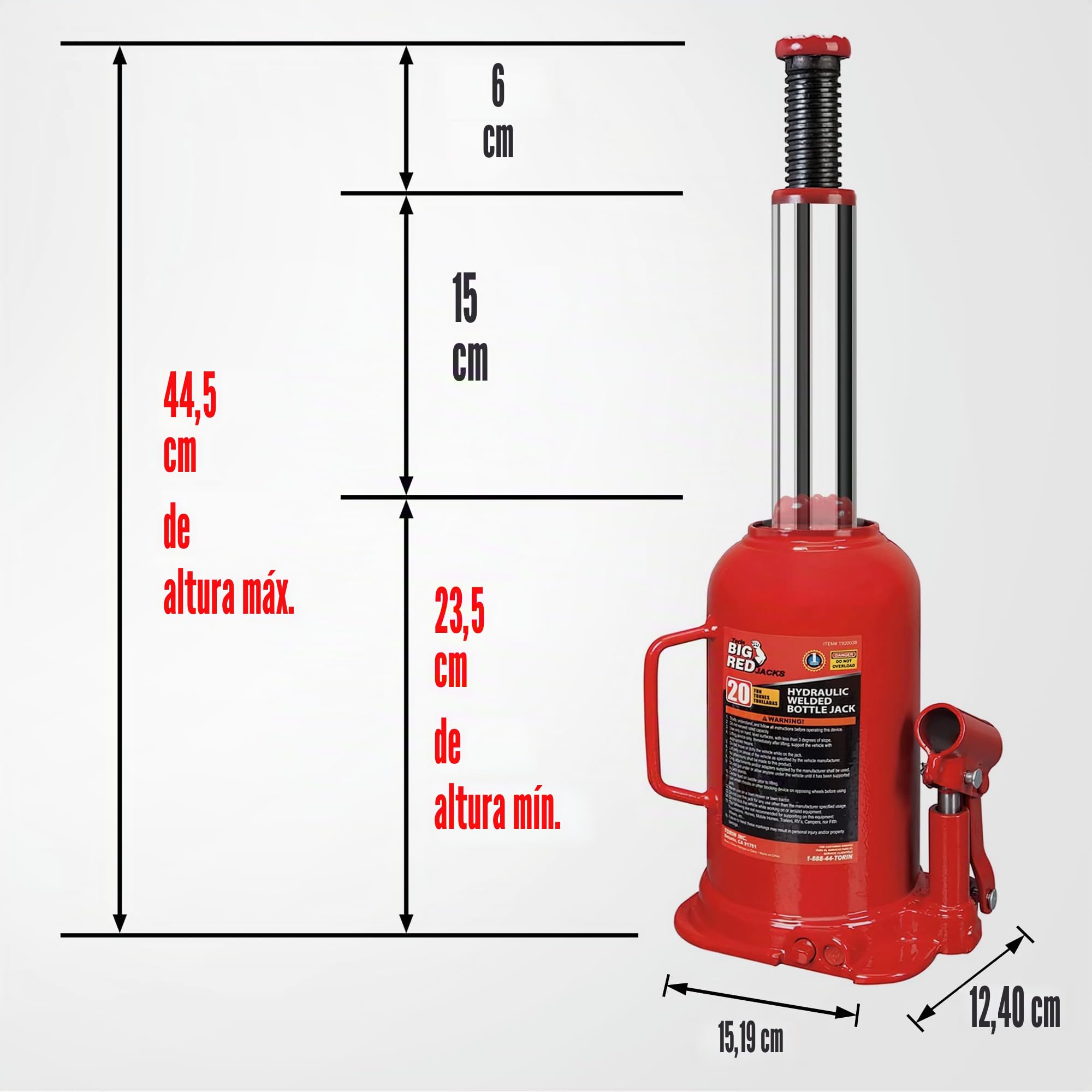 Big Red 20 Ton - Gato hidráulico Torin de 20 toneladas, Fabricado con Soldadura autógena, para reparación de automóviles y elevación doméstica en General