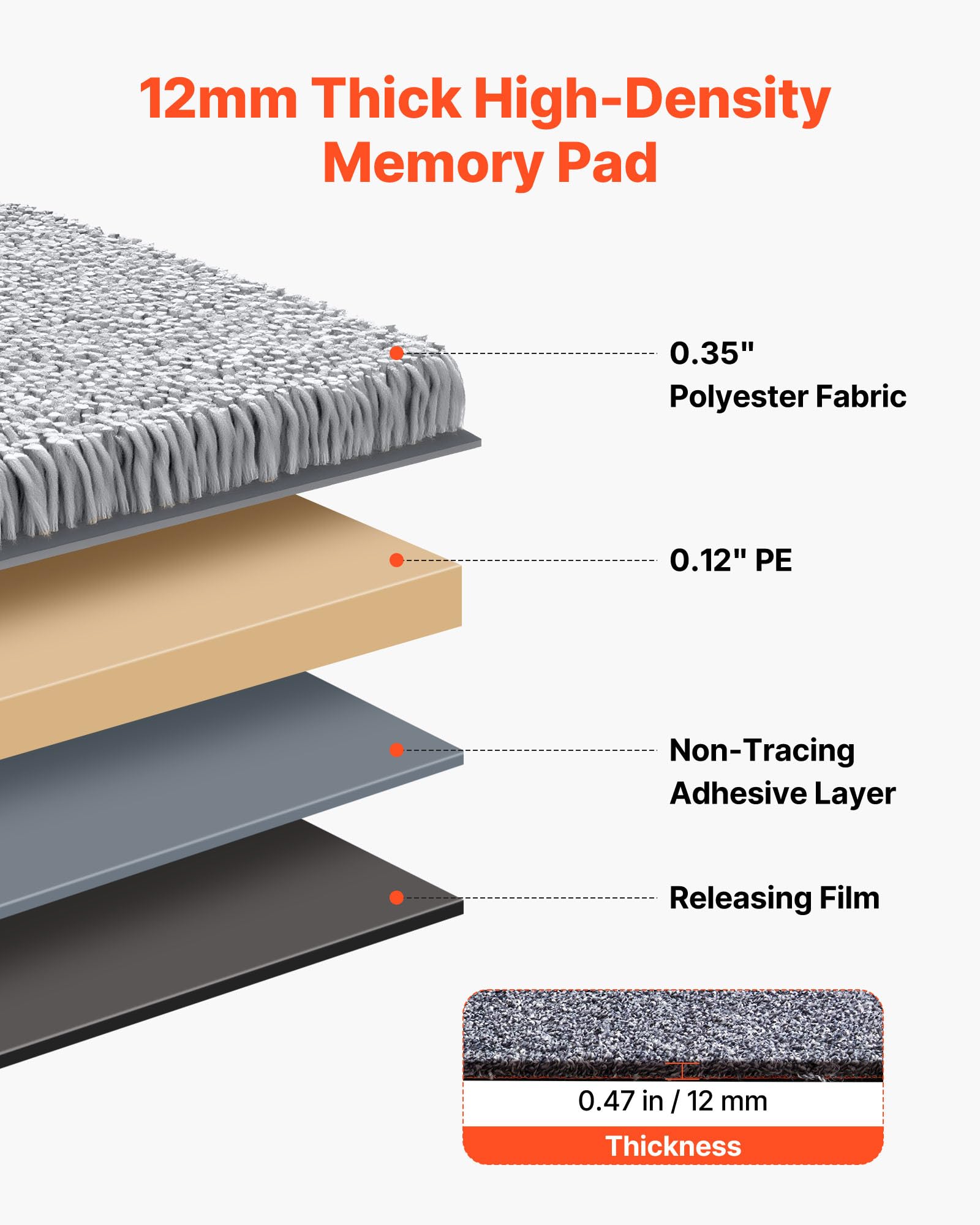 VEVOR Losetas de Alfombra Cuadradas, para Suelo de Moqueta, 457,2 x 457,2 x 12 mm, Autoadhesivas, con Una Superficie de 2,0 m², para Apartamentos, Oficinas, Propiedades de Alquiler, Gris, 10 uds