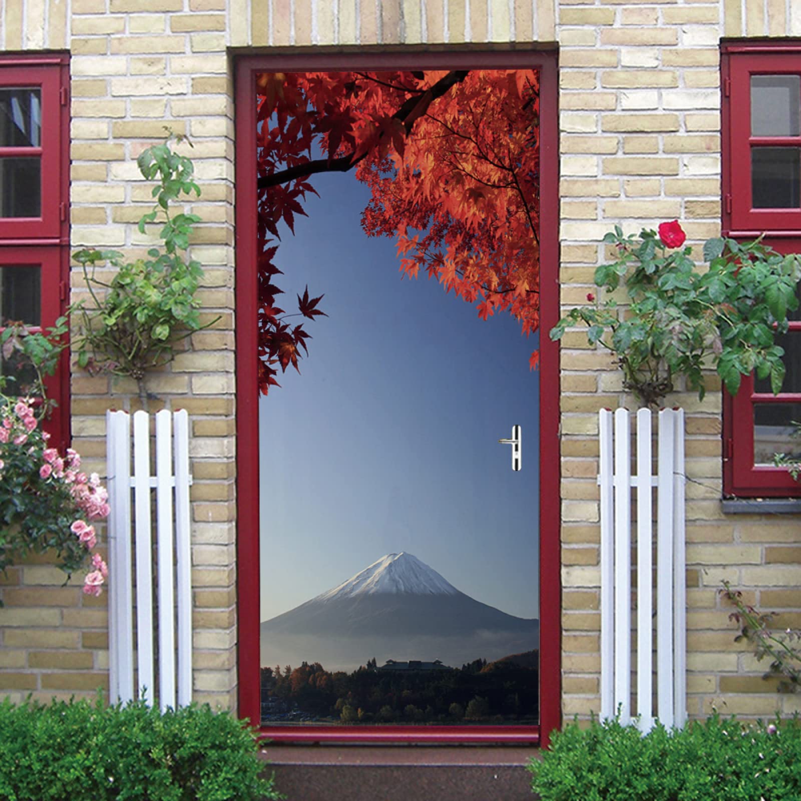 Sticker porte paysage montagne enneigée trompe-l'œil 83x204cm pour salon