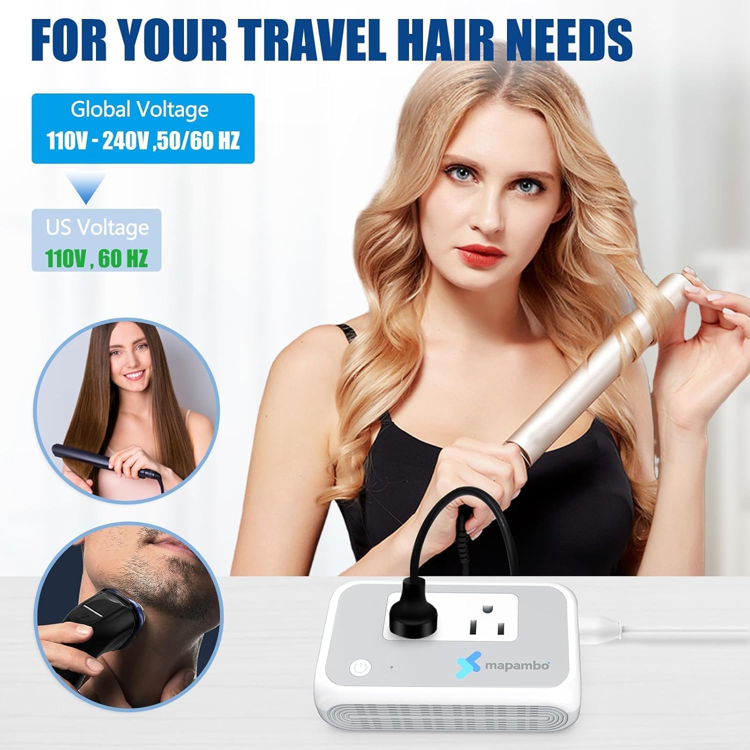 Mapambo 220V to 110V Voltage Converter Us to Europe for Hair Straightener & Curling Irons, Converter for European Travel with Fast Charging for Germany France Italy Spain (3U1C)