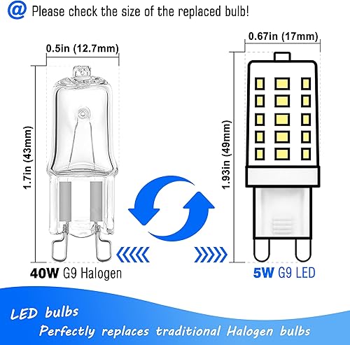 Miniatura 3 de Heifymi Bombilla LED G9 regulable de 5 W, 6000 K, luz diurna blanca brillante, G9 de 40 W, repuesto halógeno de 40 W, CA 120 V G9 Bipin Base LED
