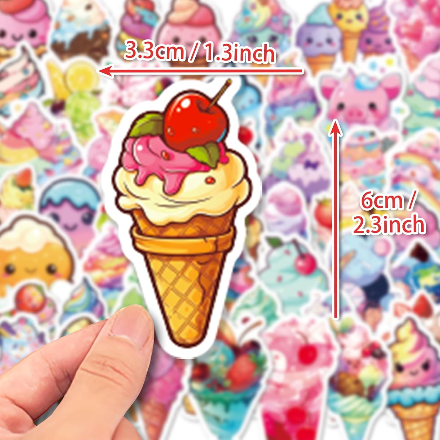 Cute Ice Cream Stickers, 50pcs Summer Ice Cream Stickers Pack, Vinyl Waterproof Sticker for Water Bottle Scrapbook Laptop Journal Luggage Kindle(IC)
