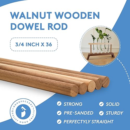 Miniatura 4 de Varilla de madera de nogal de 34 pulgadas x 36 unidades, 1 paquete de 1 palitos de madera para manualidades y carpintería, por Woodpeckers