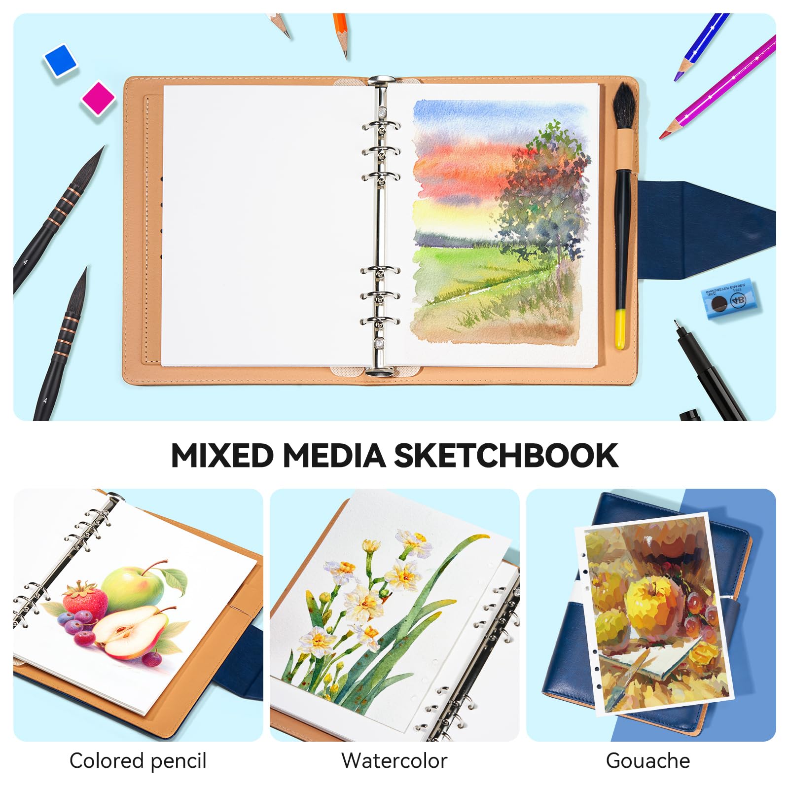 Lightwish Watercolor Sketchbook, 100% Cotton Acid Free Watercolor Journal, A5 (14x21cm) - Image 4