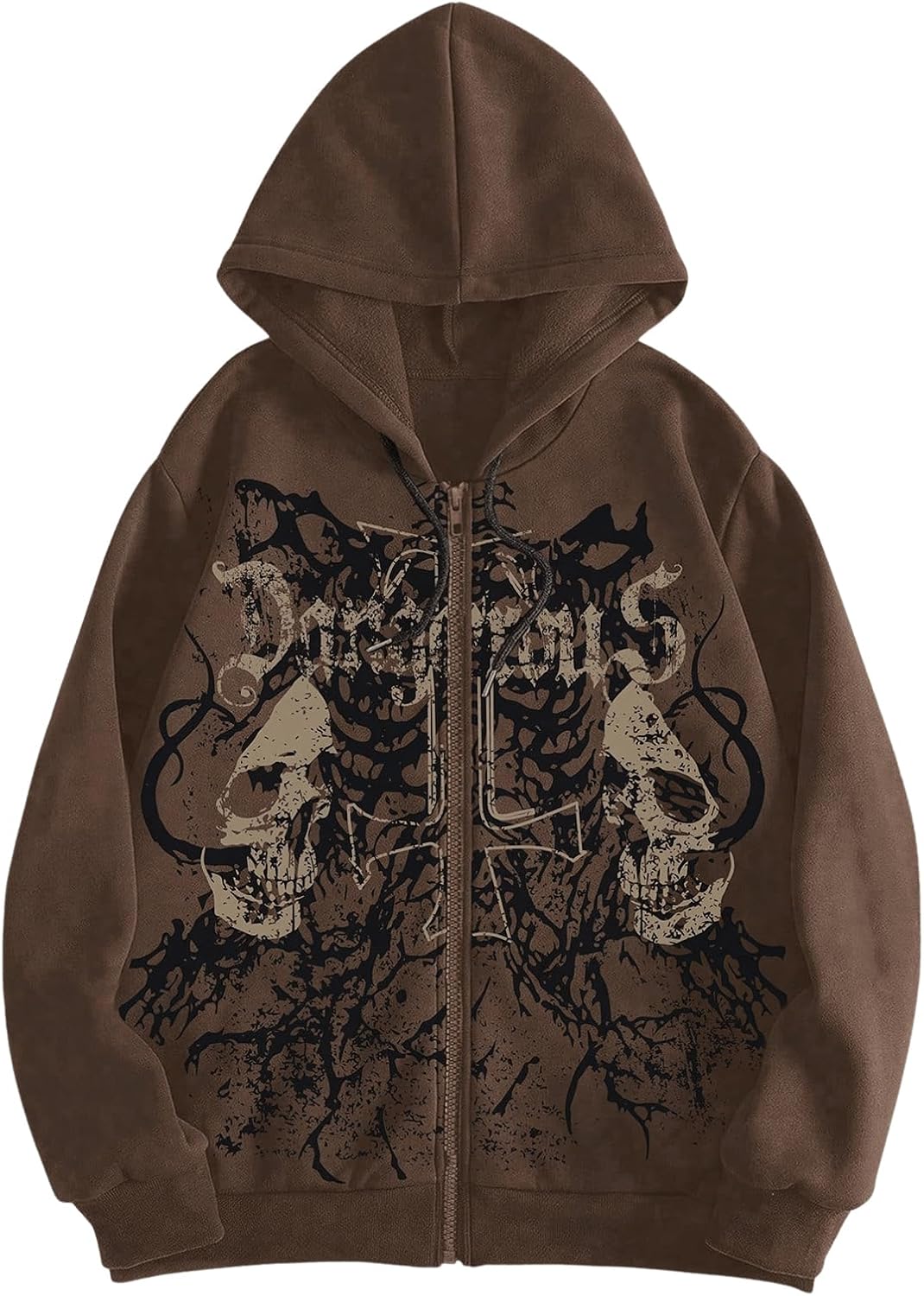 WDIRARA Men's Skull Graphic Zip Up Hoodie Sweatshirt Goth Drawstring Long Sleeve Casual Streetwear Jacket