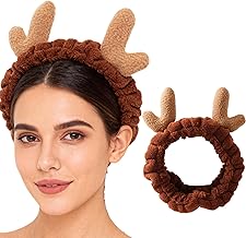 Beavorty 1PCS Reindeer Christmas Headband Antler Headband Plush Wash Face Spa Headwrap Adjustable Animal Ear Ladies Hairhoop Plush Hairband Miss With Ears Bath Towel for Costume Party