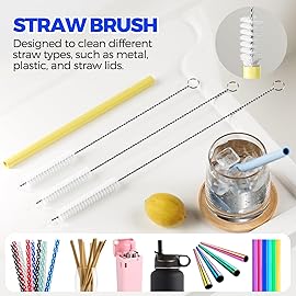 6 Pack Holikme 4 in 1 Cup Lid Cleaning Brush Set with 3 Straws, Multifunctional Bottle Brush, Silicone Cup Lid Gap Cleaner, Durable Bristle Crevice Cleaning Brush, Yellow