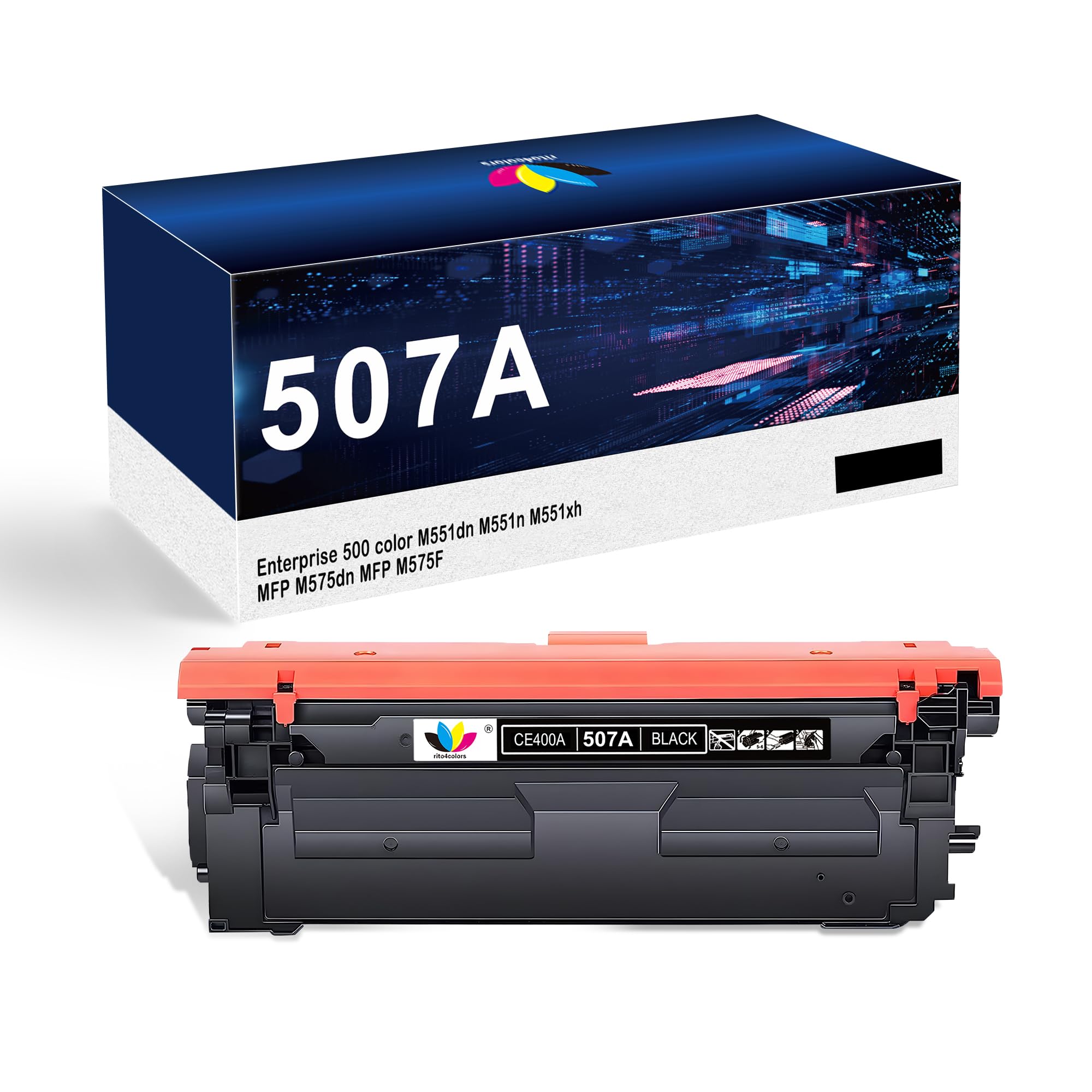 rito4colors 507A Black Toner Cartridge Compatible for 507A CE400A for Color HP LaserJet Enterprise 500 color M551,HP LaserJet Enterprise 500 color MFP M575, HP LaserJet Pro 500 color MFP M570 Series