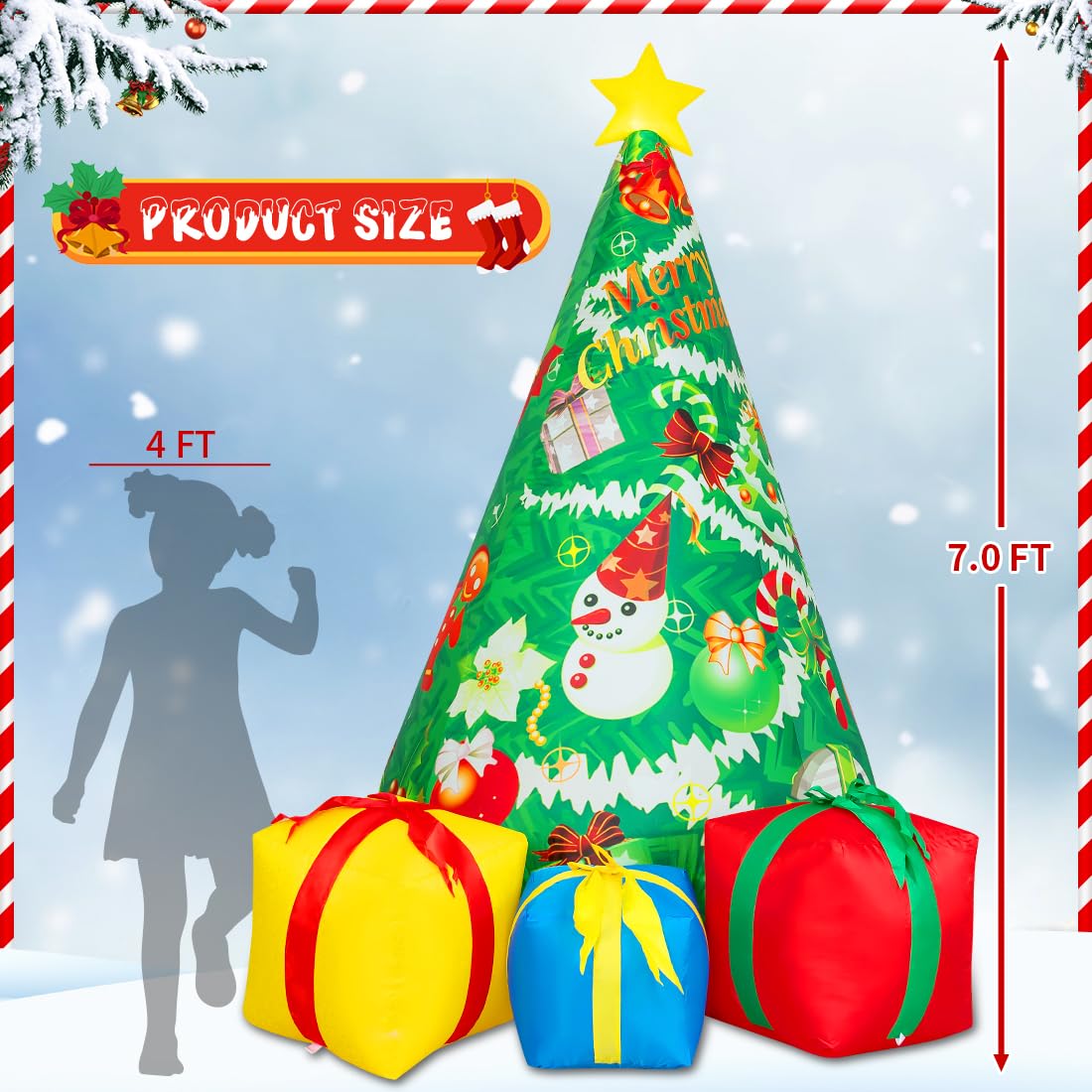 Comin Bonhomme de Neige Gonflable de Noël avec Une boîte, décoration de Cour Gonflable avec lumières LED intégrées pour Les Vacances, Les fêtes, Noël, la Cour, Le Jardin