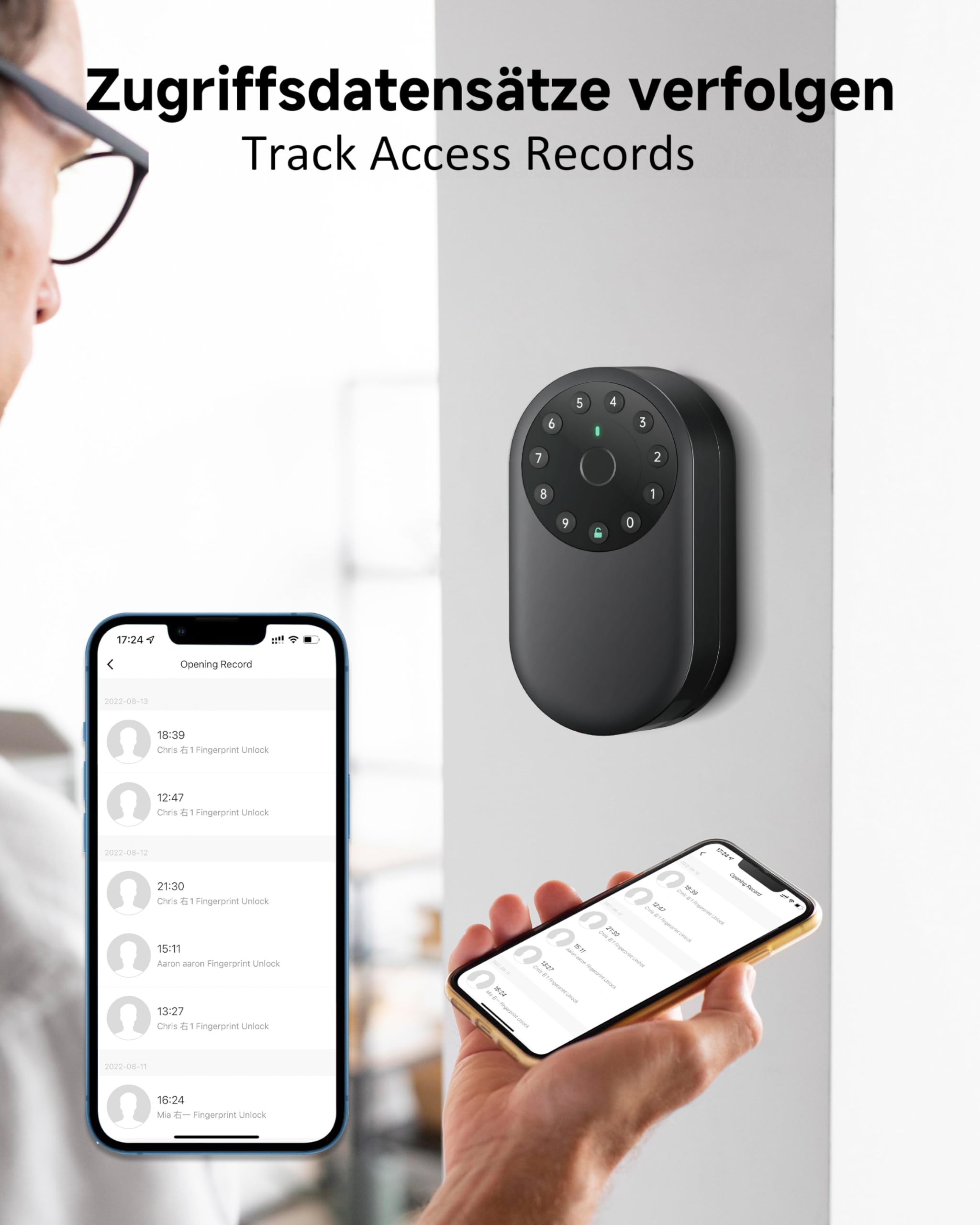 Produktbild von Teglu 2024 Smart Schlüsselkasten, Schlüsseltresor Mit Zahlencode & Fingerabdruck, Wandhalterung, Tuya/Yeeuu App Bluetooth Wasserdichter Schlüsselschrank Für Zuhause/Airbnb Hosts(ohne Aufhänger
