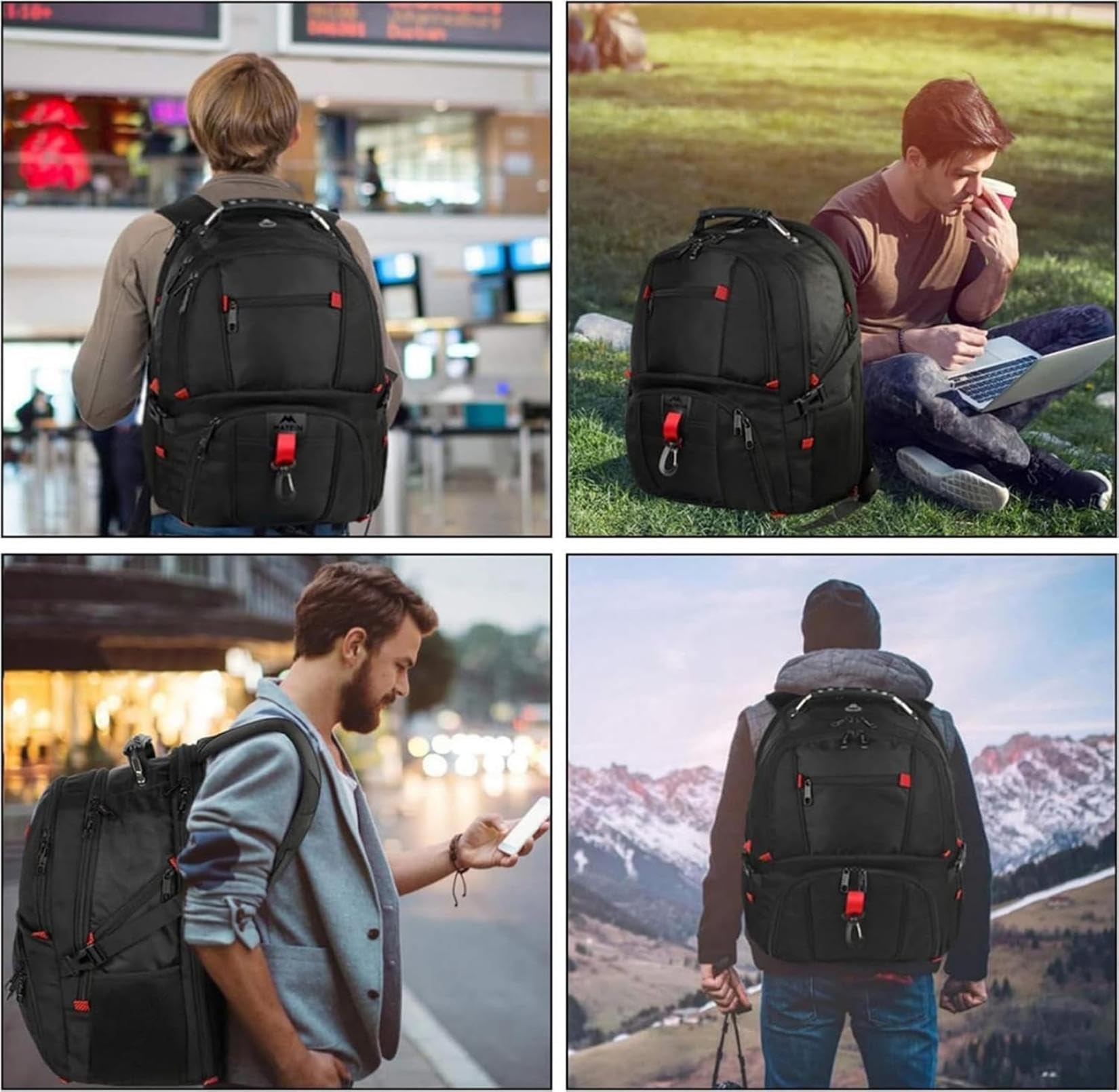 MATEIN Mochila Hombre Grande 50L, Mochila Portatil 17 Pulgadas con Compartimento Ordenador Portatil Multifuncional Impermeable Antirrobo para Negocio Diario Viaje Escolares, Negro
