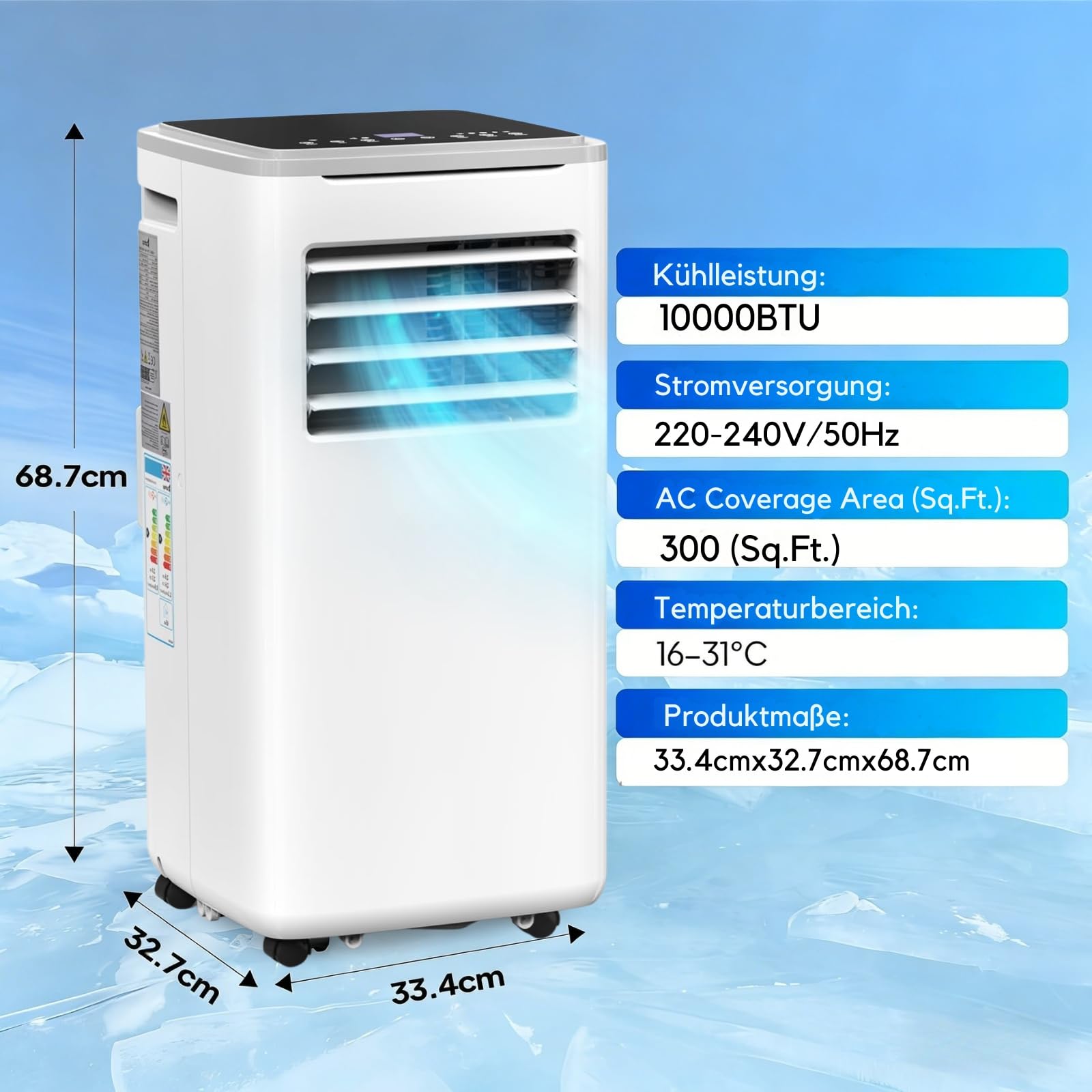 LEADZM Mobile Klimagerät 10000BTU 1120W bis 32㎡ Abluftschlauch | Kompakte mobile Klimaanlage für Wohnzimmer Büros