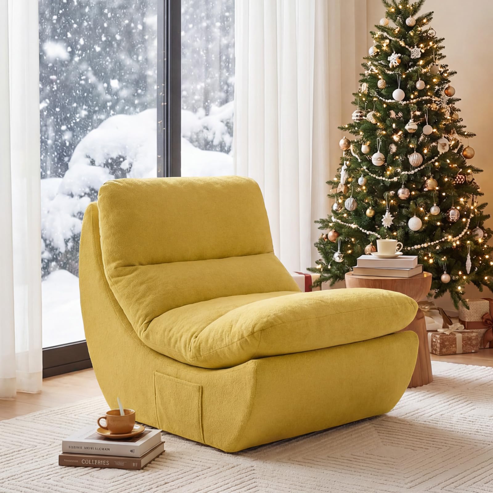 Comfy Reading Chair for Adults, Modular Sectional Sofa Bean Bag Chair, Cloud Boneless Couch Style with High Rebound Foam, Single Seat Compressible