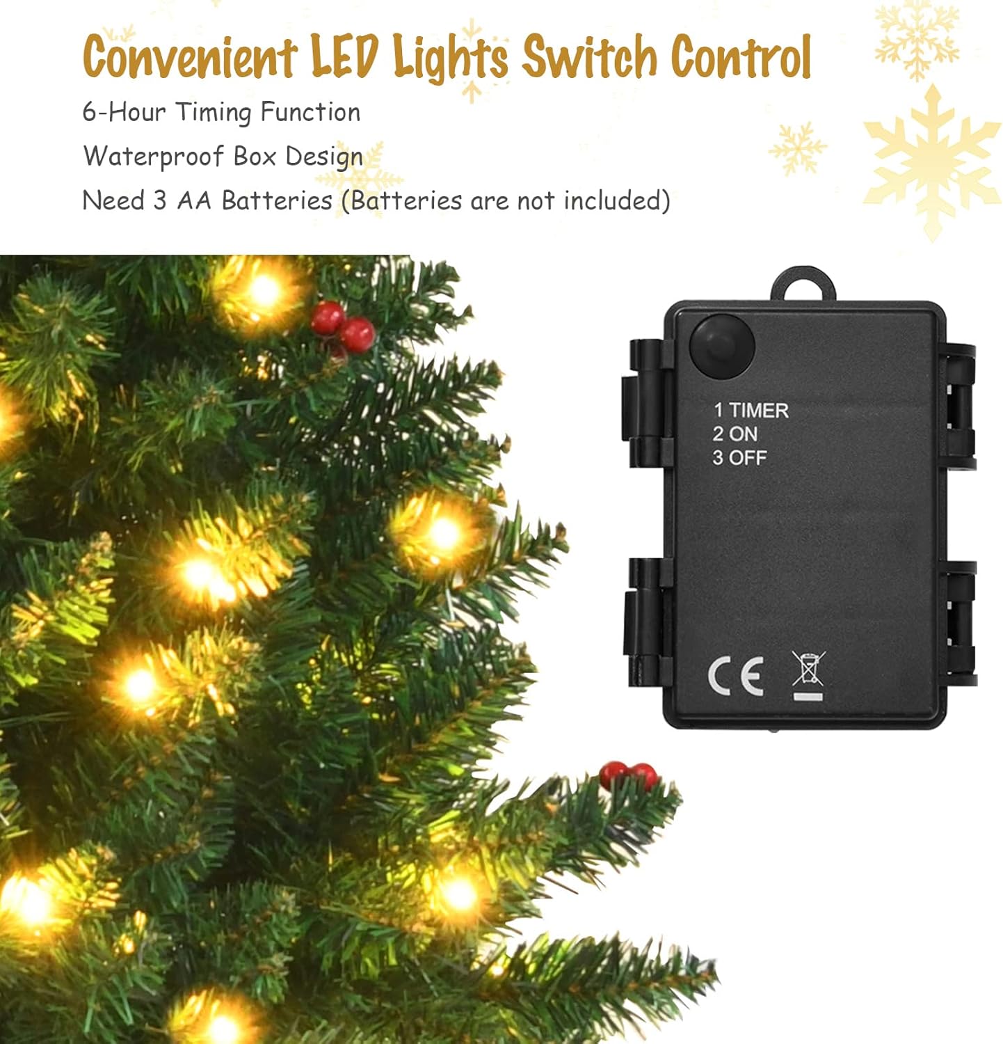 Happygrill Pre-Lit Holiday Christmas 4-Piece Set, Wreath, Garland & Pack of 2 Entrance Trees W/ 200 LED Lights & Red Berries, Waterproof Timer Switch, PVC Festival Celebration Set in Home, Bar