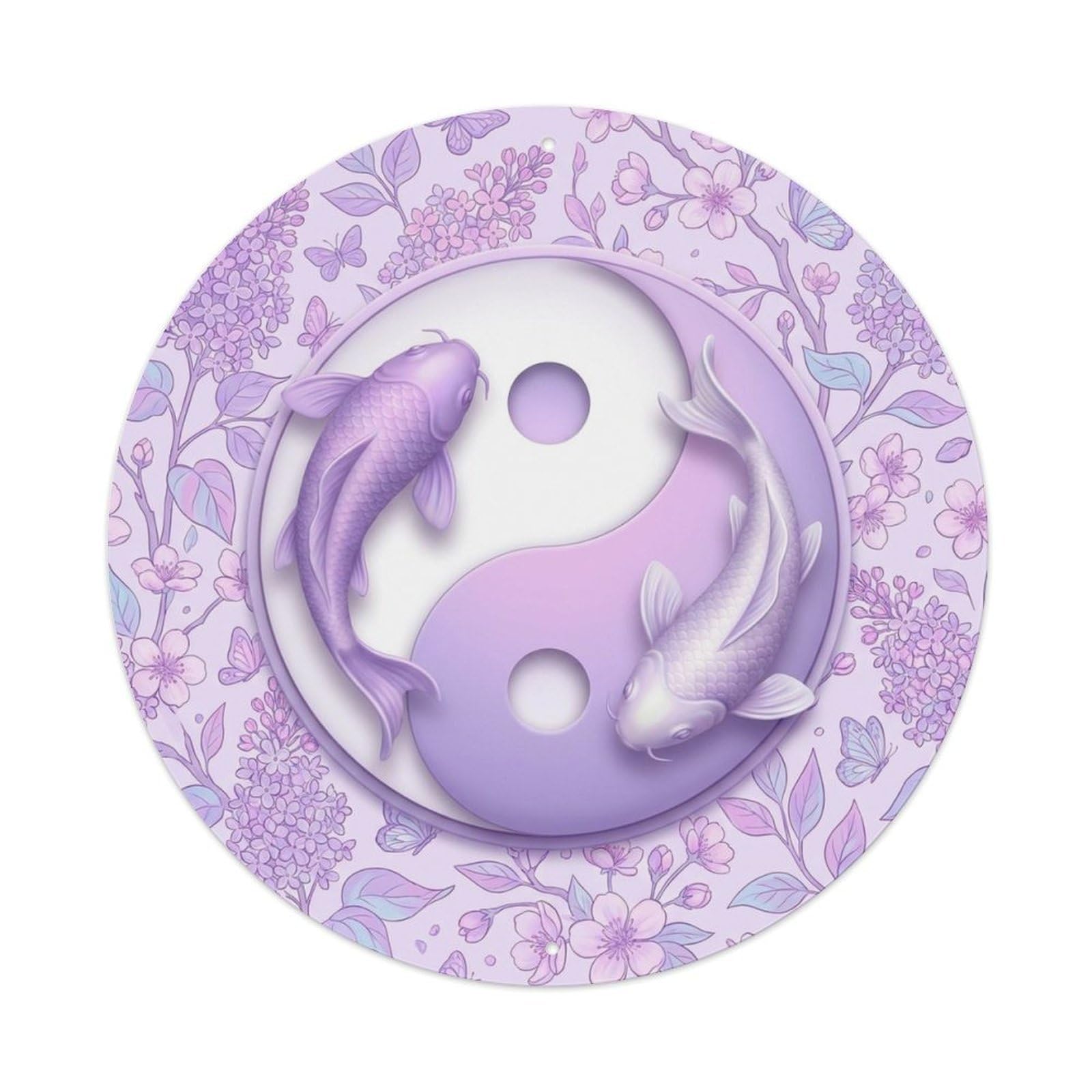 Olyhtr 8X8inch Classic Style Yin Yang Koi Garden Lilac Feng Shui Classic Metal Tin Sign