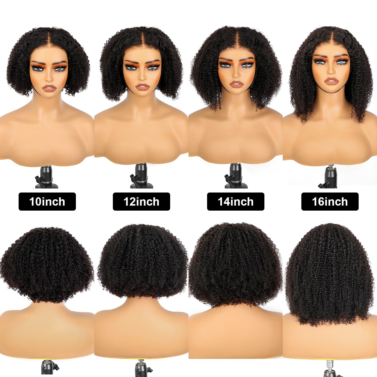 Curly Bob Wig Human Hair Glueless Wigs Human Hair Pre Plucked Pre Cut Bleached Knots 6x4 HD Afro Curly Wear and Go Glueless Lace Front Wigs for Women 200% Density Curly Bob Closure Wigs 16 Inch