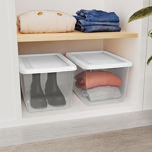 Vista 33 de Sterilite Paquete de 8 contenedores apilables con tapa, diseño de plástico transparente, 90 cuartos de galón