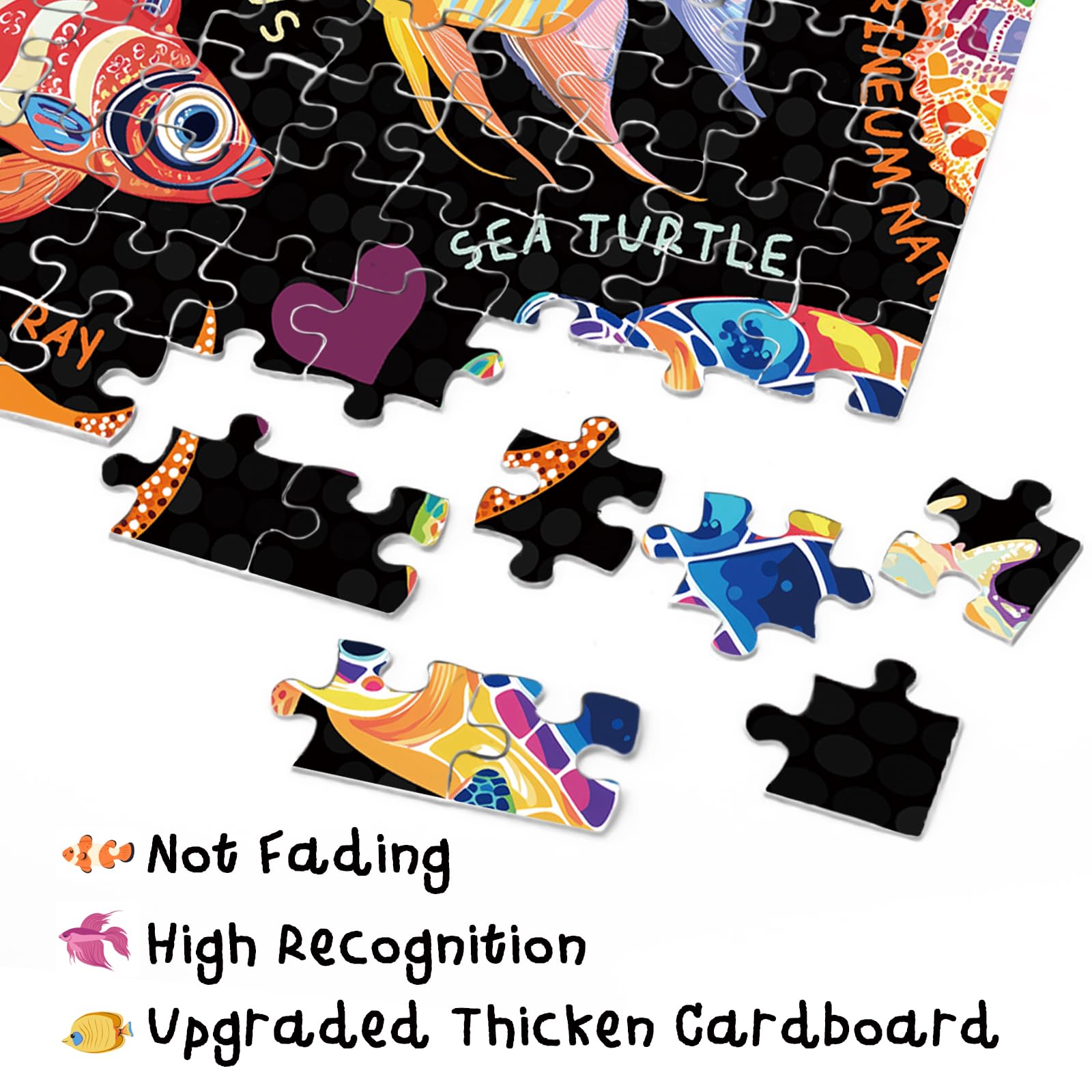 Ocean Animal Puzzle for Adults 1000 Pieces, Colorful Collage Jigsaw Puzzle, Fish Sea Turtle Whale Seashell Seahorse Marine Puzzle - Image 4