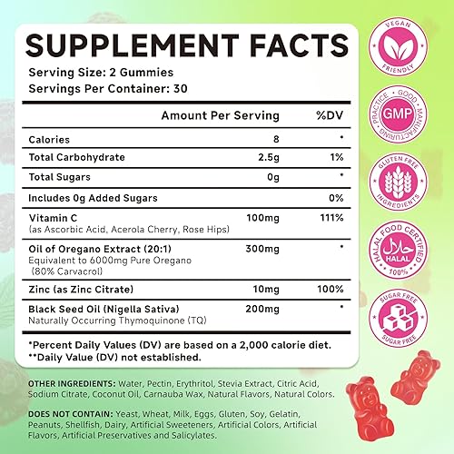 Miniatura 2 de Aceite de orégano con aceite de semilla negra, 6000 mg de gomitas de aceite de orégano, suplemento de aceite de semilla negra 2 en 1 para mujeres y