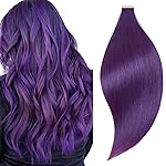 YDDM Tape in Human Hair Extensions, 20 Inch 10pcs Purple Straight 100% Remy Human Hair Seamless Tape in Hair Extensions(Purple, 20 Inch)