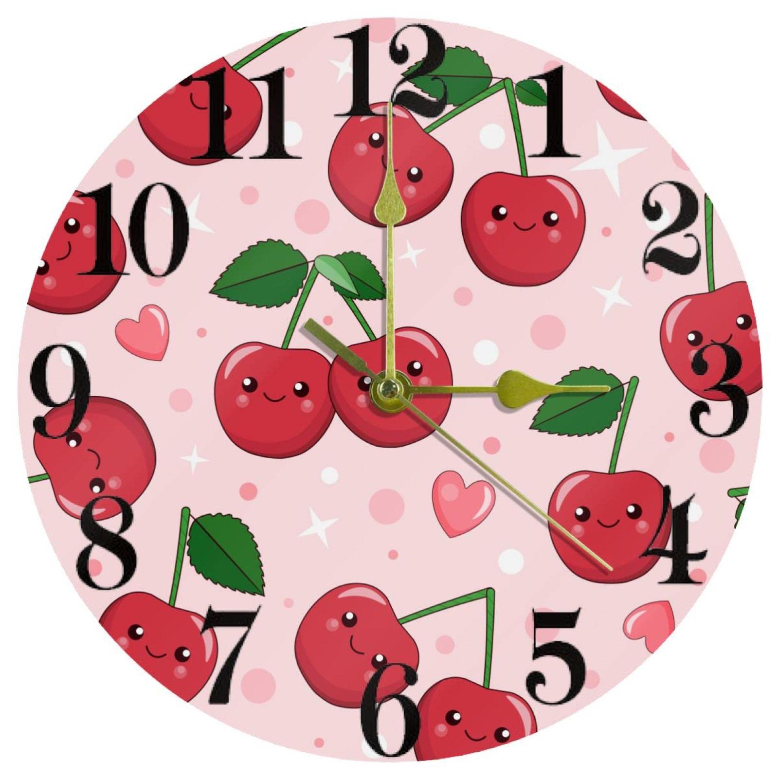 Horloge murale à quartz cerise 25,4 cm silencieuse pour cuisine et maison