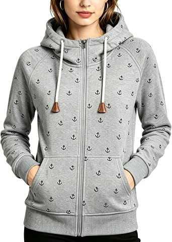 Womens Hoodies Zip Up Long Sleeve Regular Fit Printed Hooded Sweatshirt Casual Coat Tops Black
