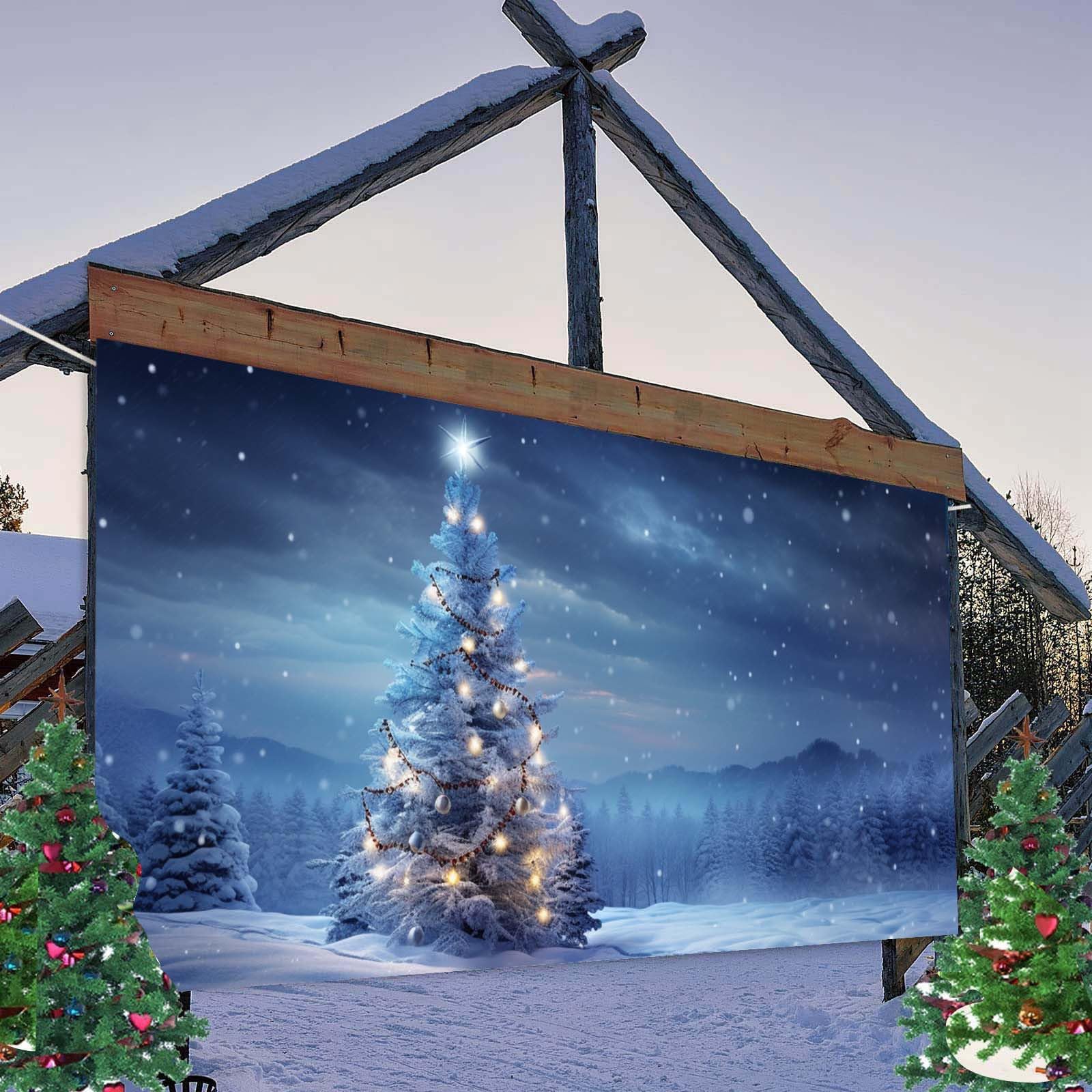 Banner de Navidad para puerta de garaje, decoración de puerta de garaje de Navidad, cubierta mural de 7 x 16 pies, letrero grande de feliz para fiestas de vacaciones