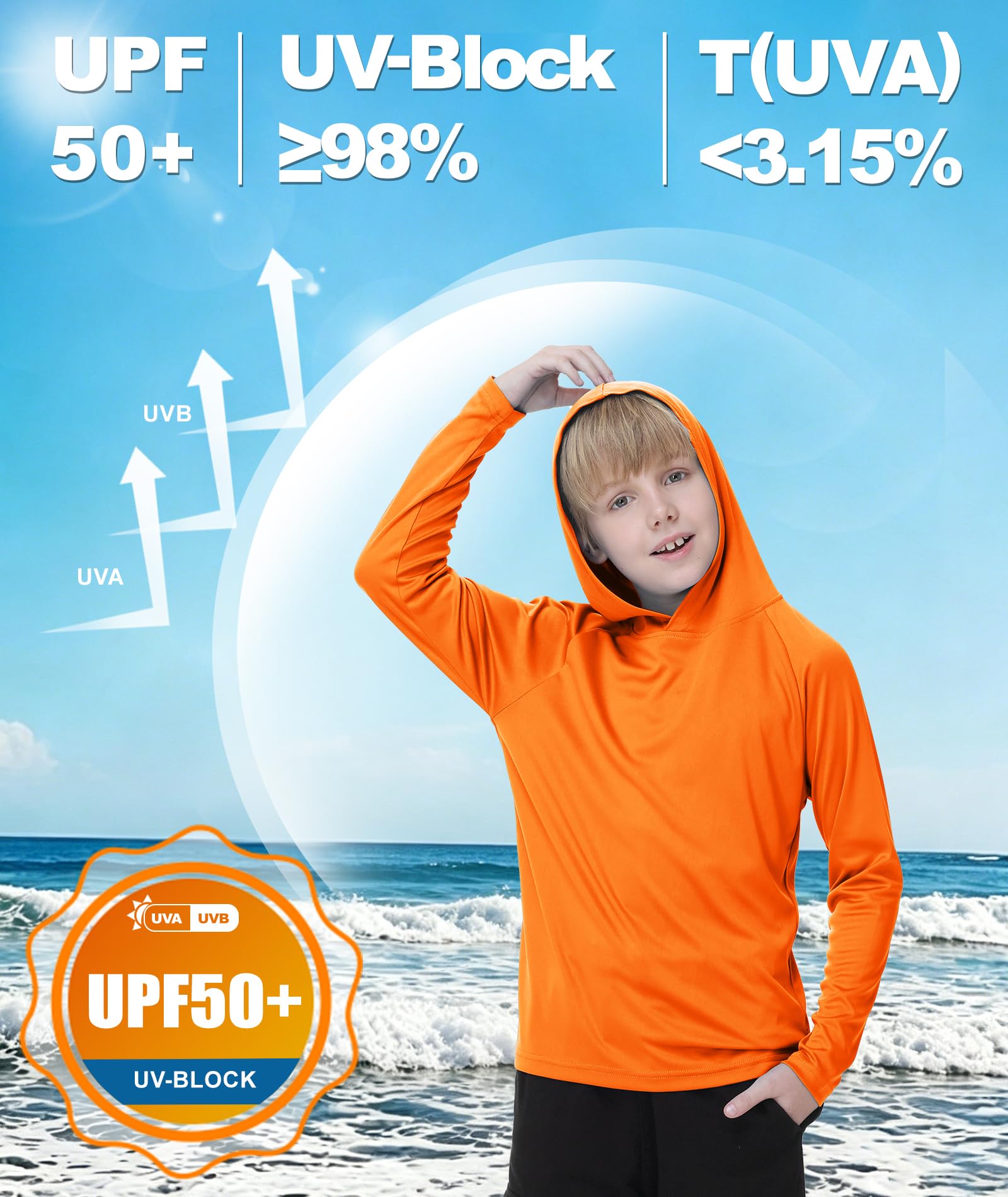 ZITY UV Shirt Kinder Langarm UPF 50+ Schnelltrocknend Schwimmshirt 3 Stück Rash Guard Kinder Badeshirt Jungen Sonnenschutz Hoodies für Strand Wassersport Outdoor 6-15 Jahre