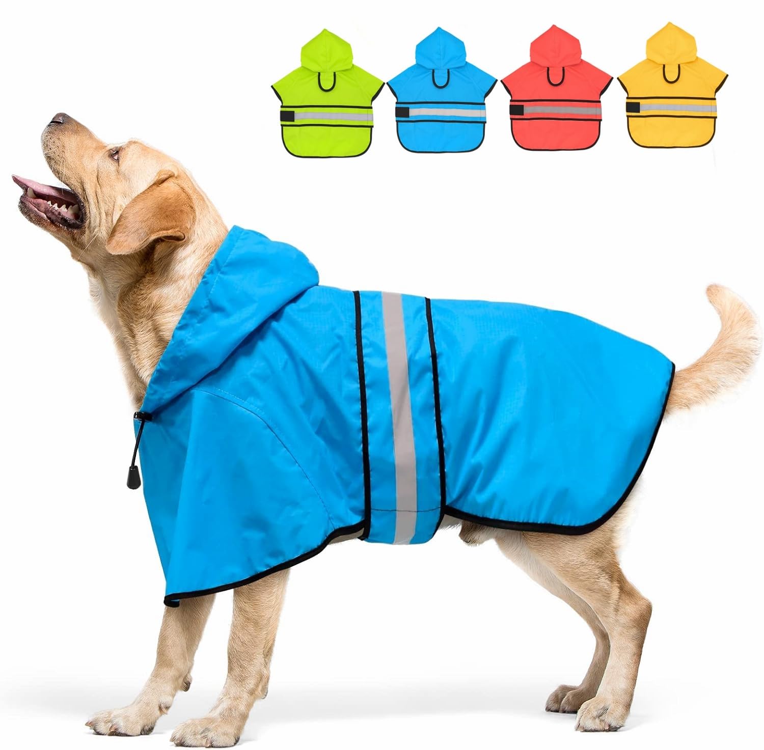 Candofly Dog Raincoat Hooded Poncho - Adjustable Waterproof Dog Rain Jacket Lightweight Reflective Dog Rain Coat Pet Slicker for Small Medium Large Dogs (Blue, Large)