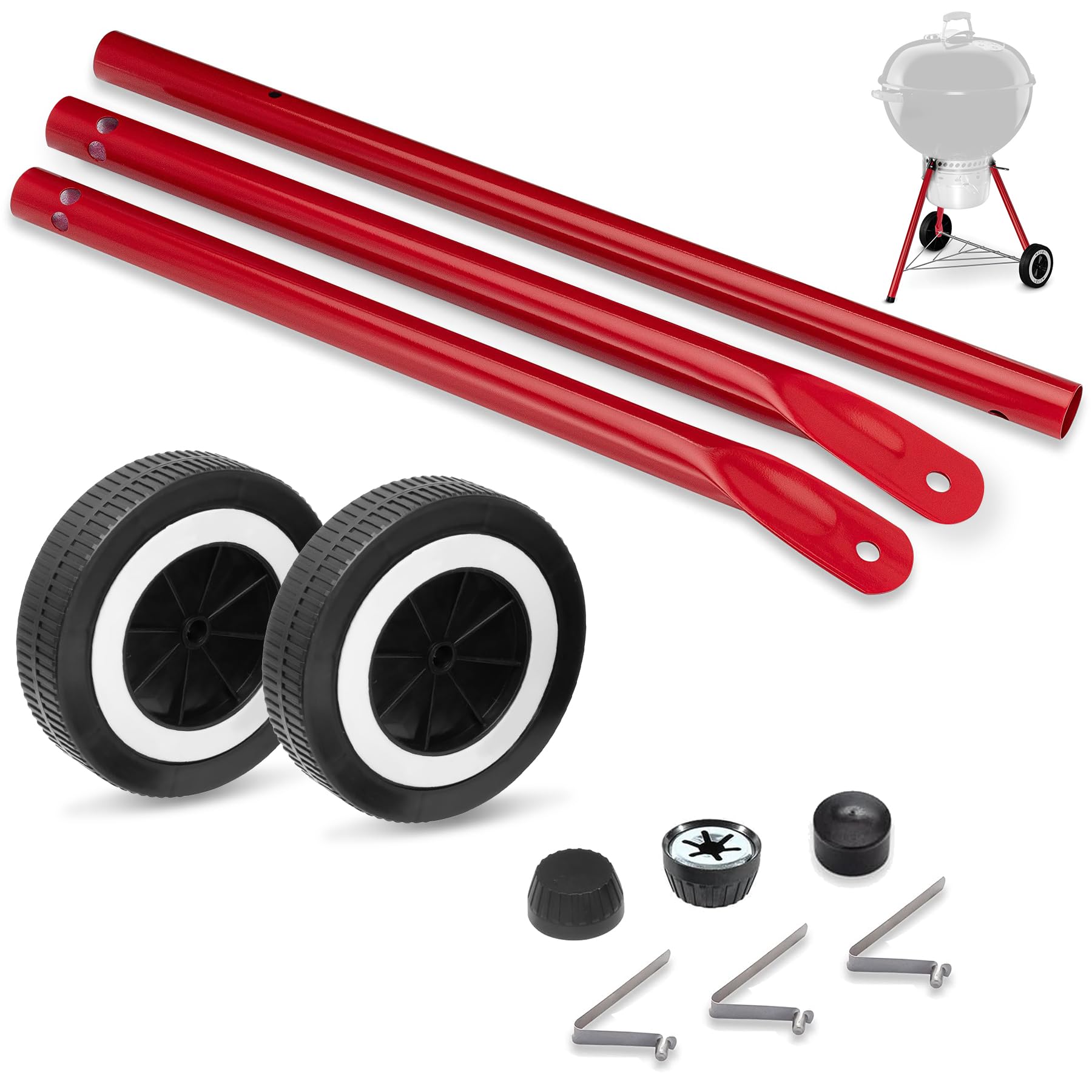 Weber Kettle Front Legs and Wheels Kit, Triangular Leg Support Parts for Weber 45.7 cm, 55.9 cm Kettle BBQs, 15.2 cm BBQ Wheels for Weber 65930, 65130